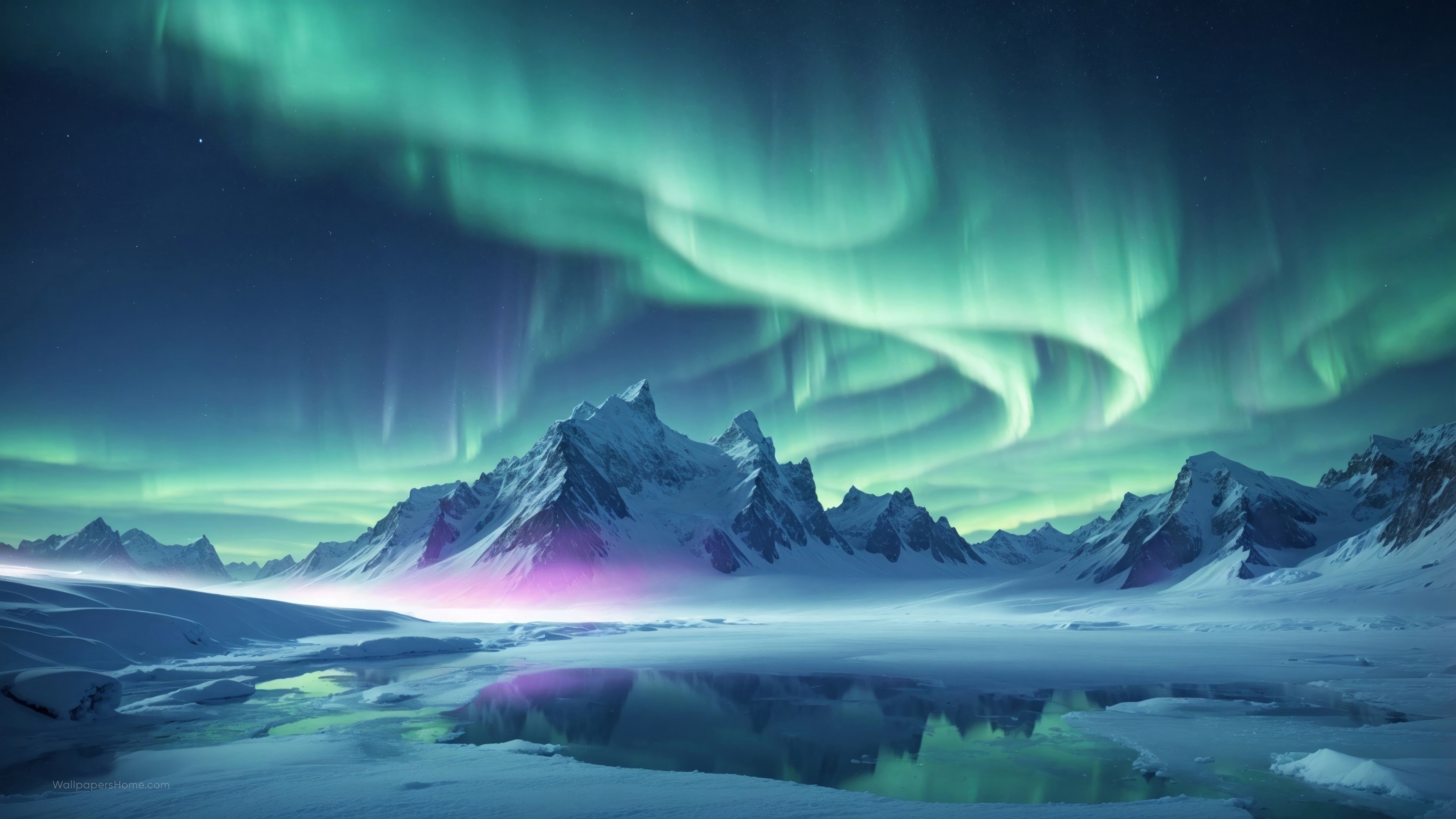 Aurora Borealis over Snowy Mountains 4K HD Wallpaper