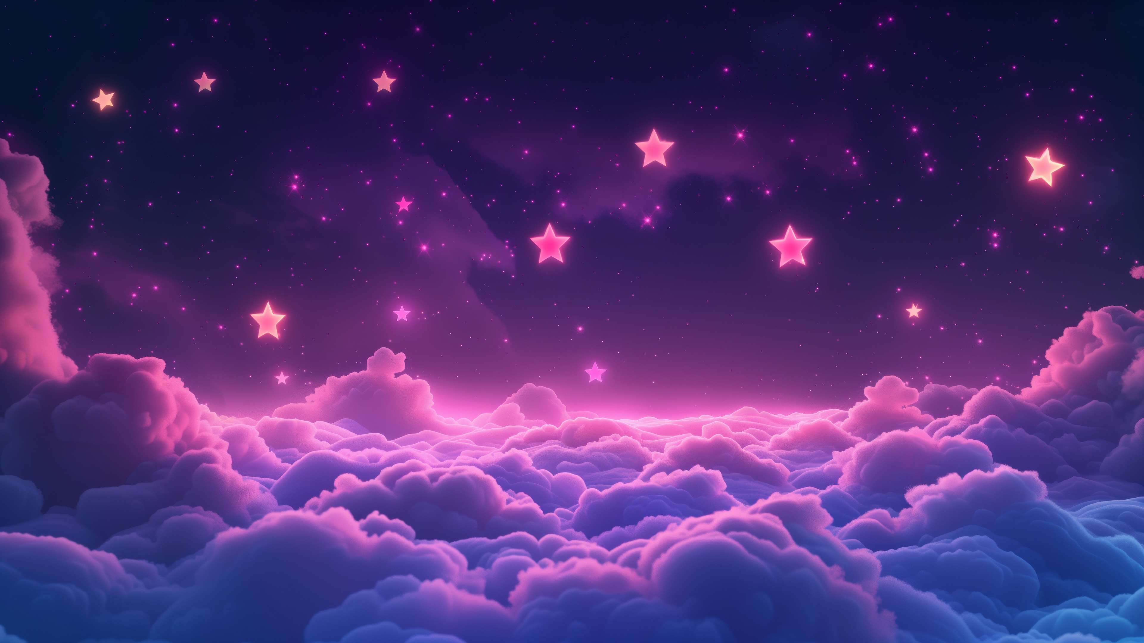 Pink and Blue Clouds Under a Starry Sky 4K HD Wallpaper
