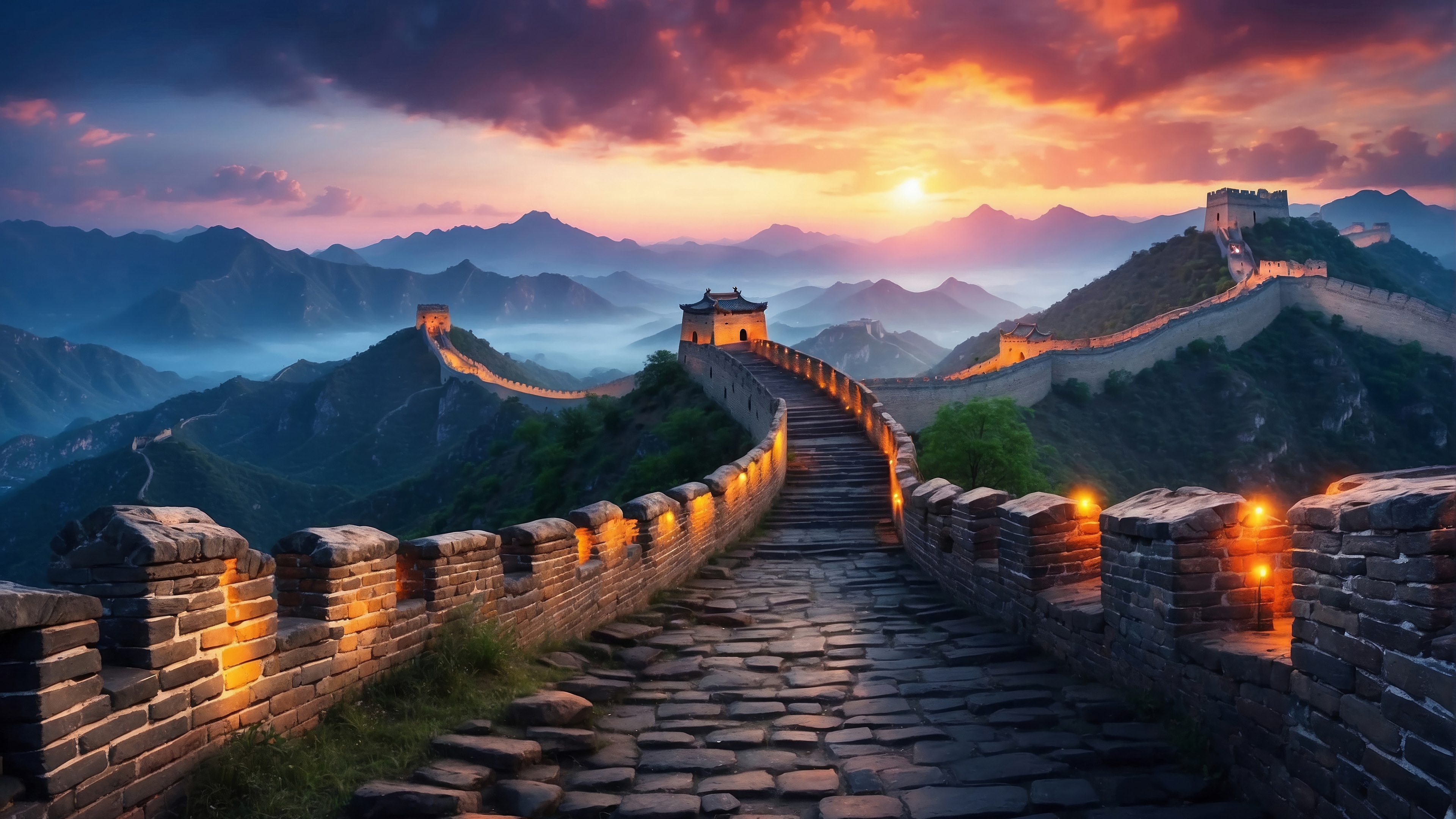 Great Wall of China at Sunrise 4K HD Wallpaper