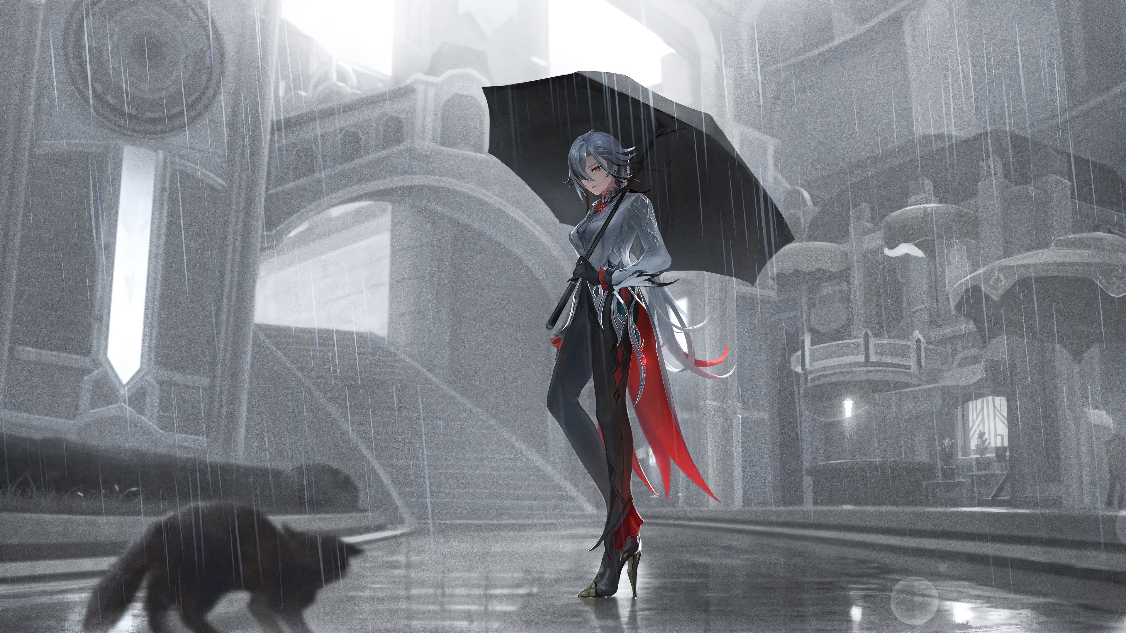 Arlecchino from Genshin Impact in the rain HD Wallpaper