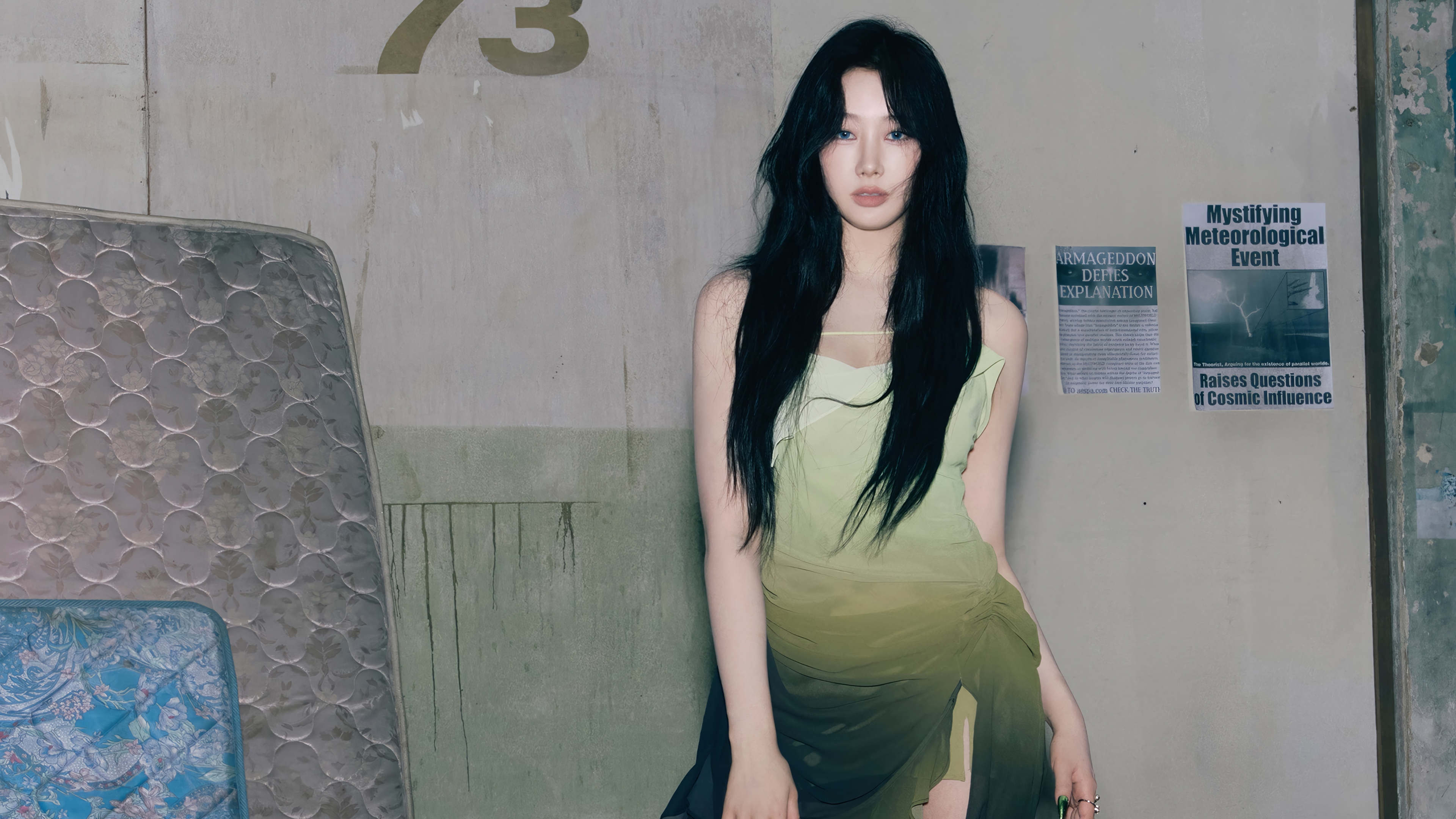 Giselle from Aespa in a green dress HD Wallpaper