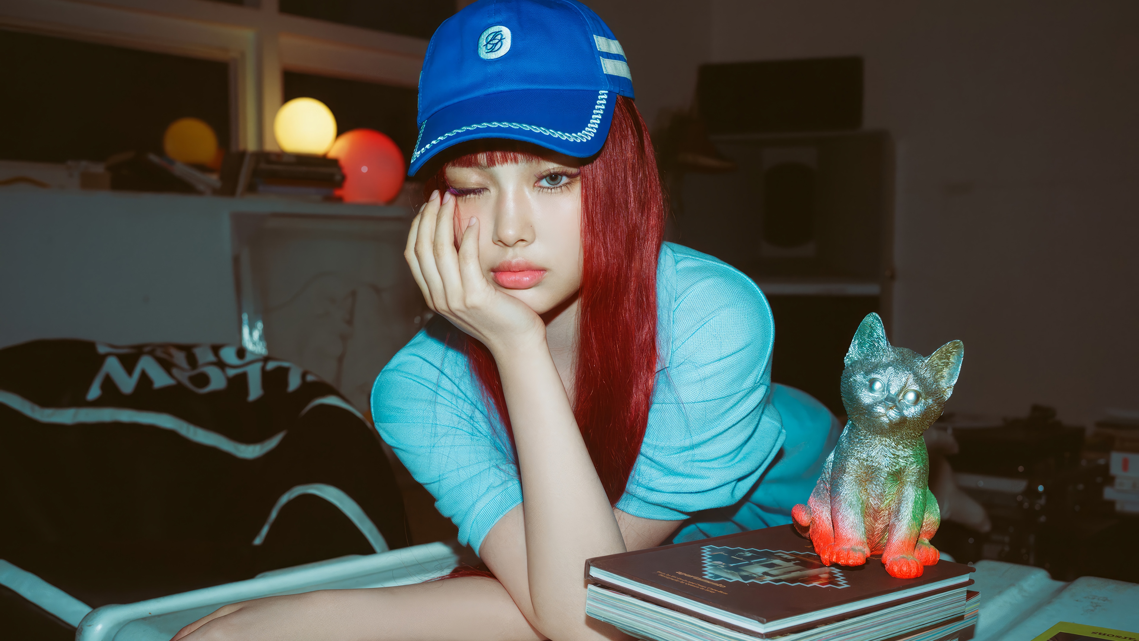 Hyein from NewJeans wearing a blue cap HD Wallpaper