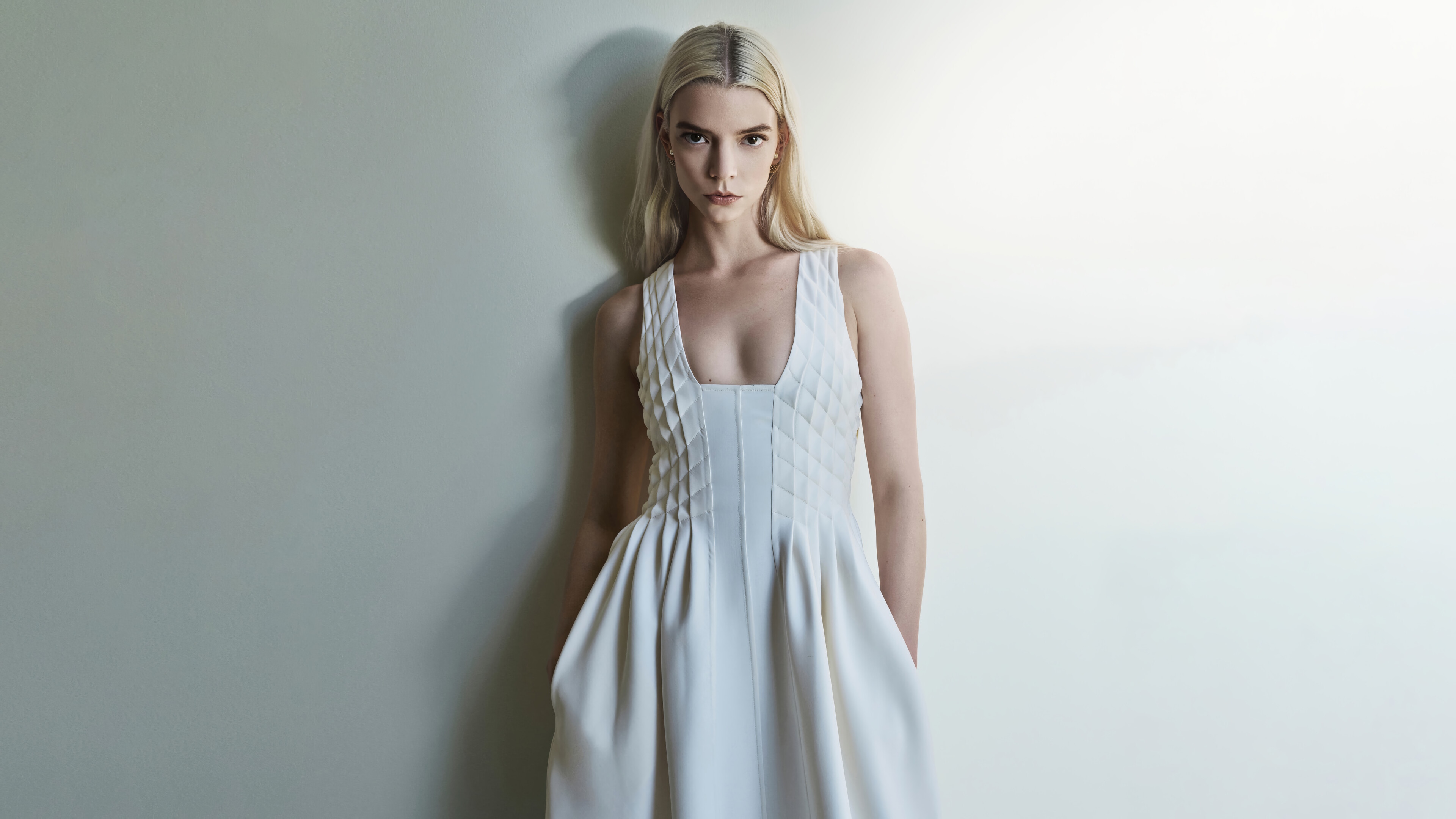 Anya Taylor-Joy in a white dress HD Wallpaper