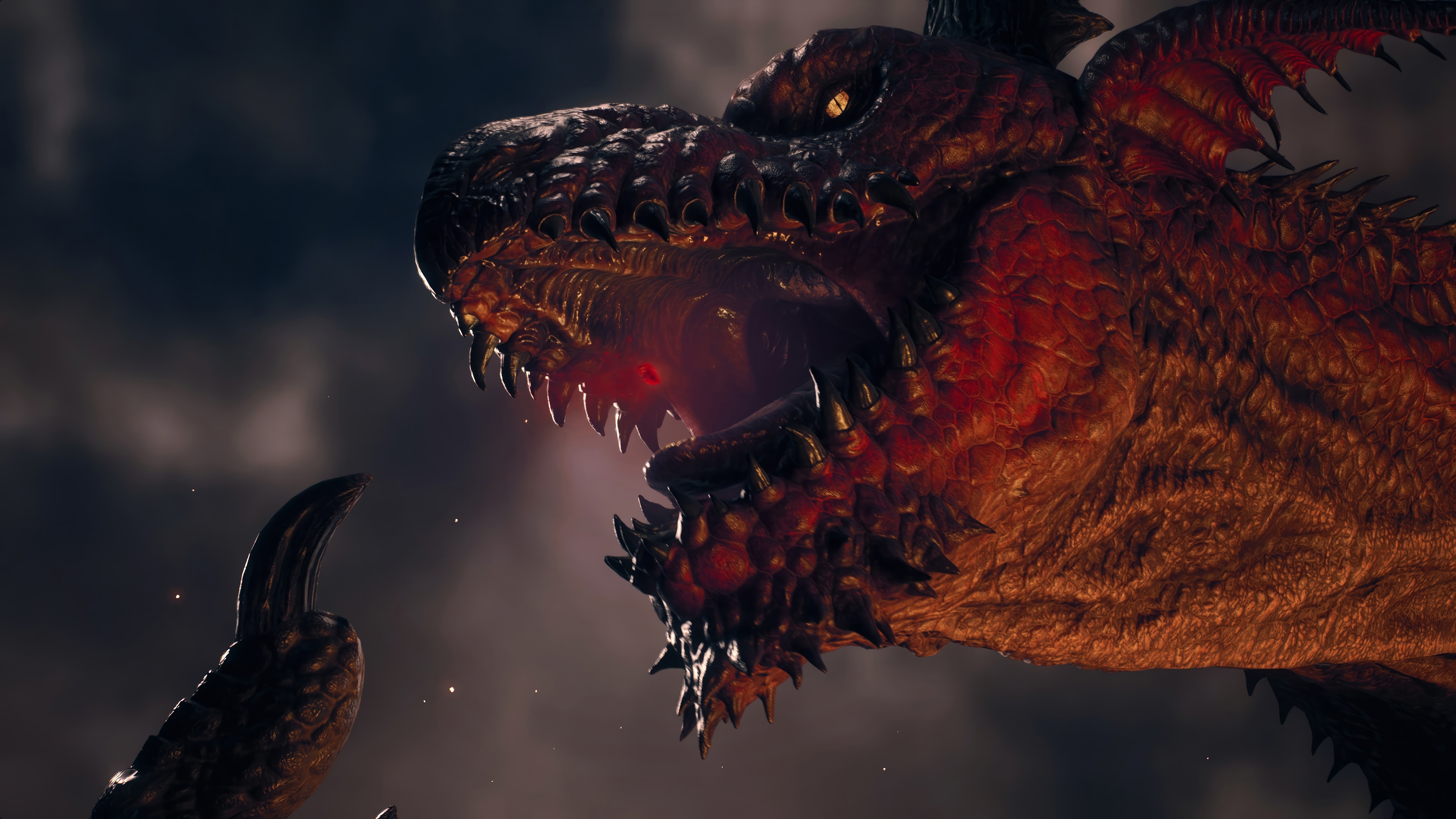 Dragon head with glowing red eyes in 4K HD Wallpaper