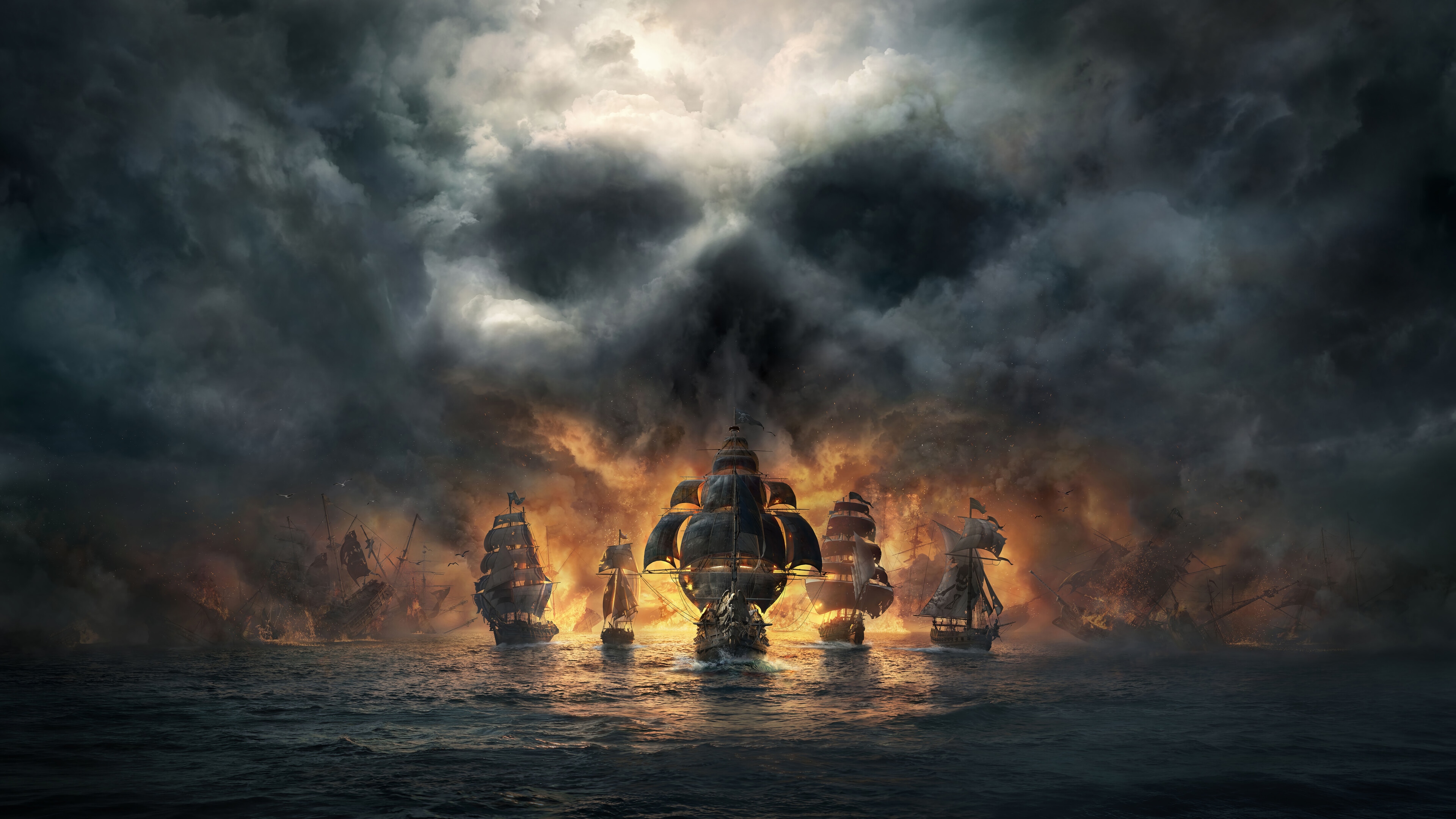 Skull and Bones Pirate Ships in Stormy Seas 4K HD Wallpaper