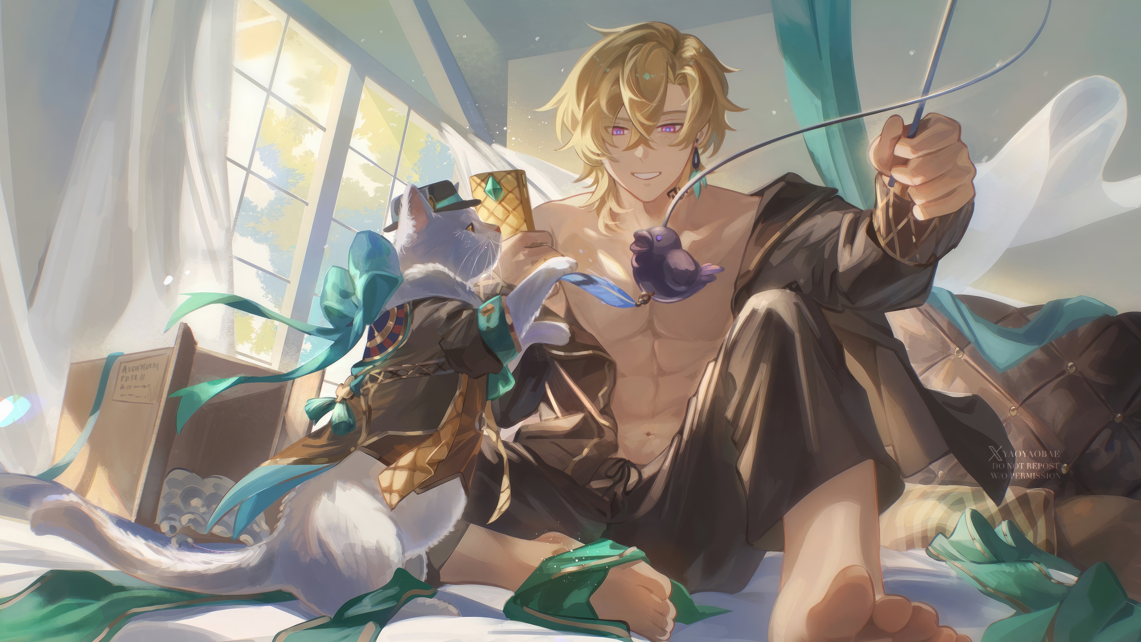 Aventurine and a cat in Honkai: Star Rail 4K HD Wallpaper
