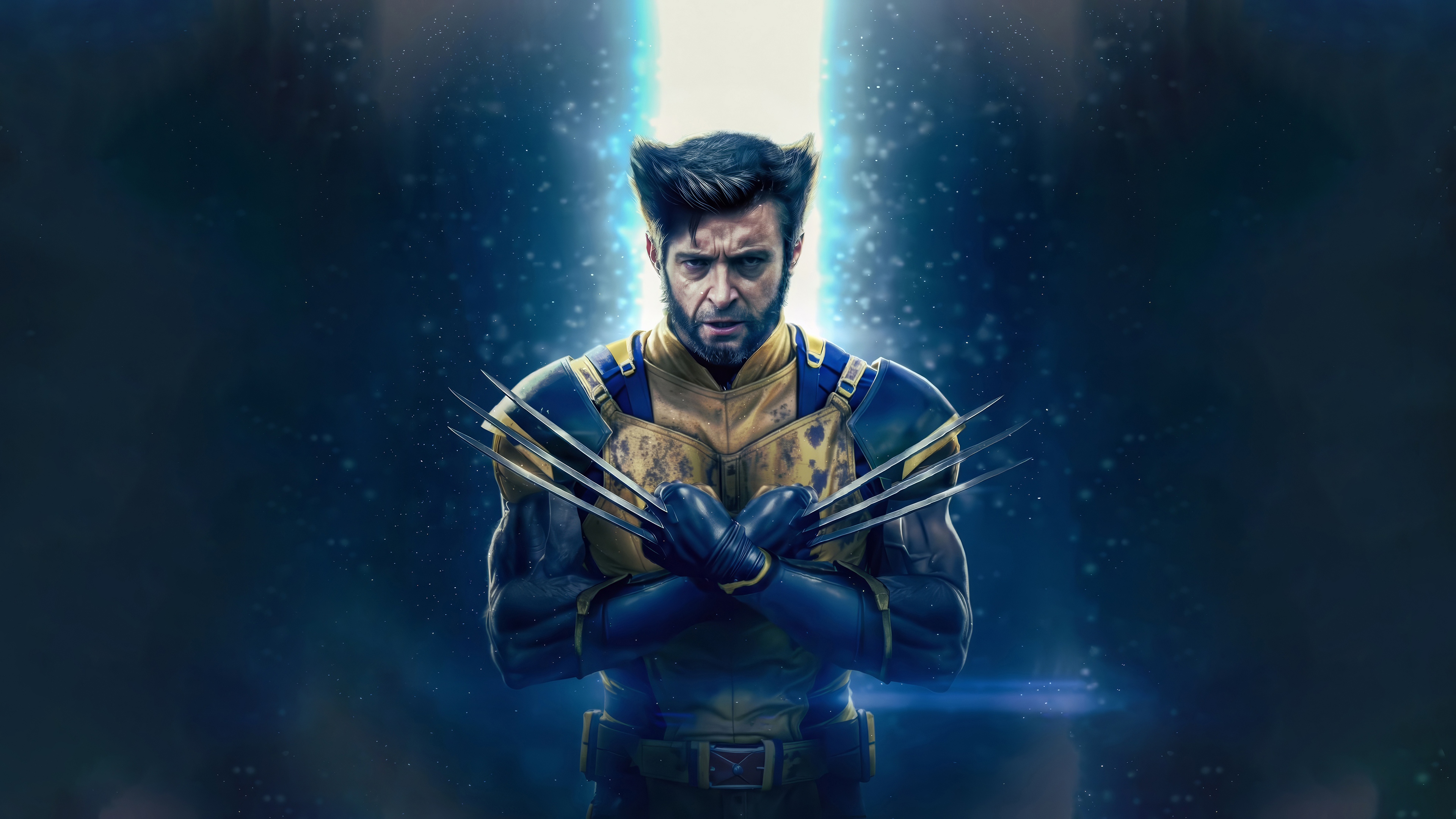 Wolverine in his iconic yellow and blue suit with claws HD Wallpaper