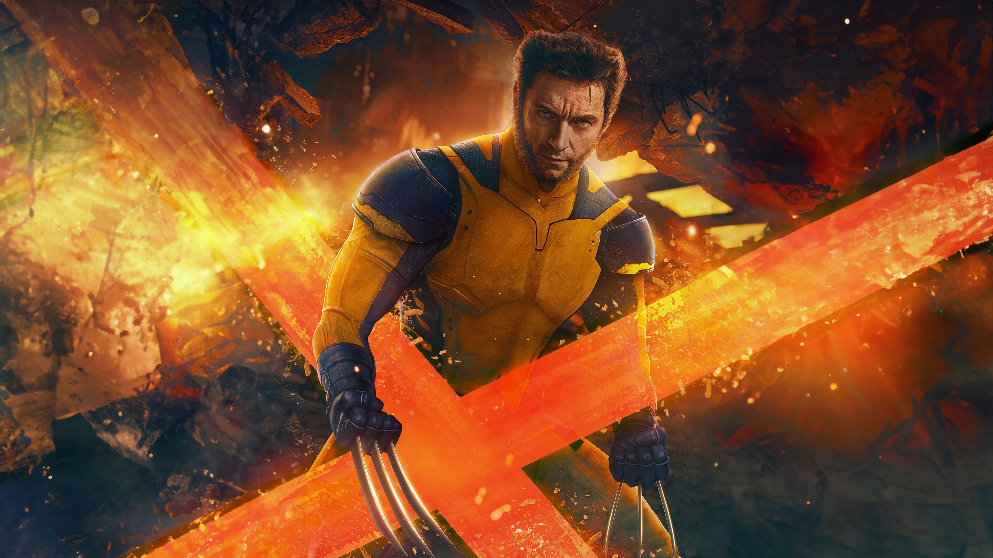 Wolverine in his X-Men suit with claws extended HD Wallpaper