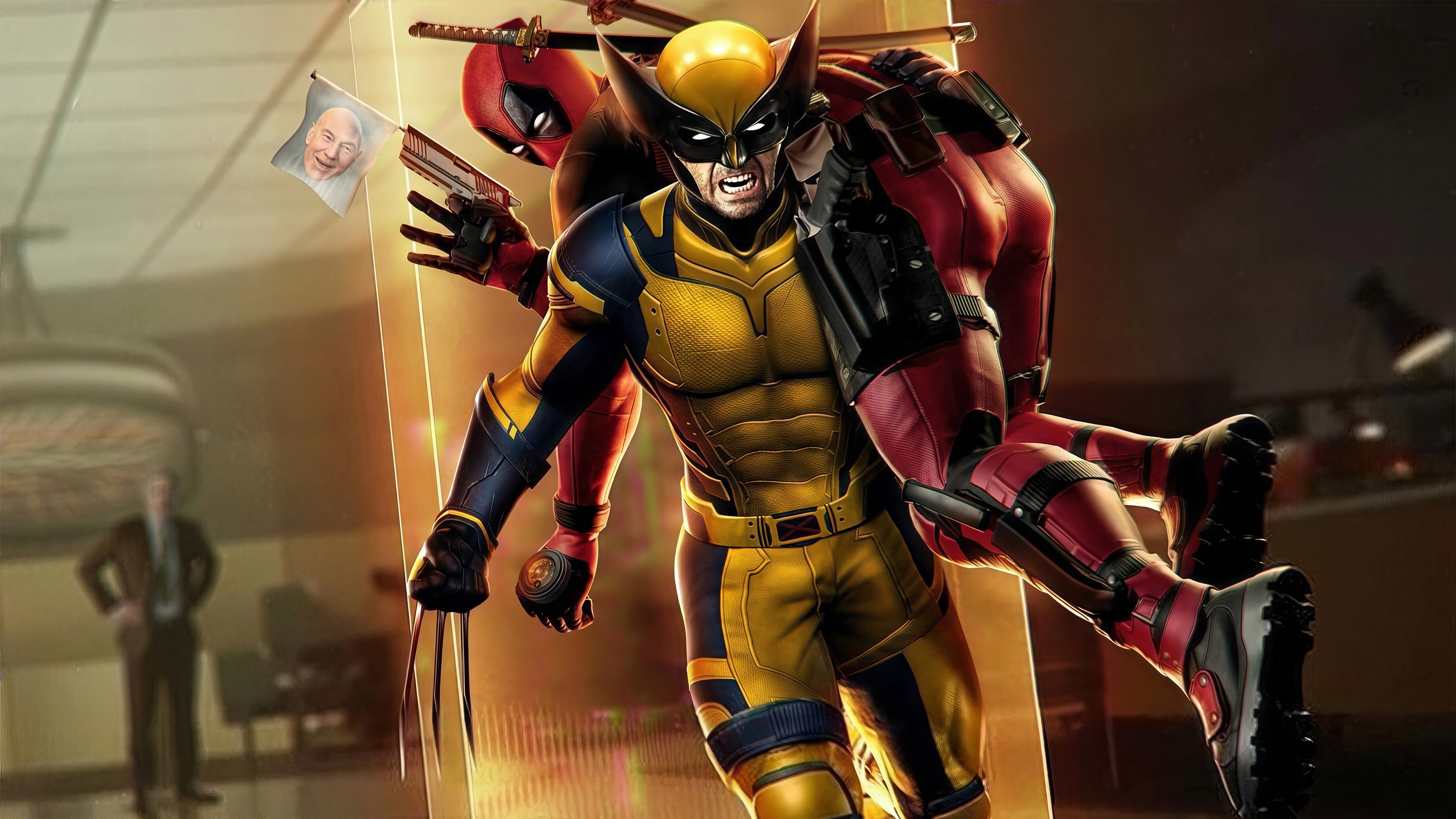 Deadpool carrying Wolverine, 4K HD Wallpaper