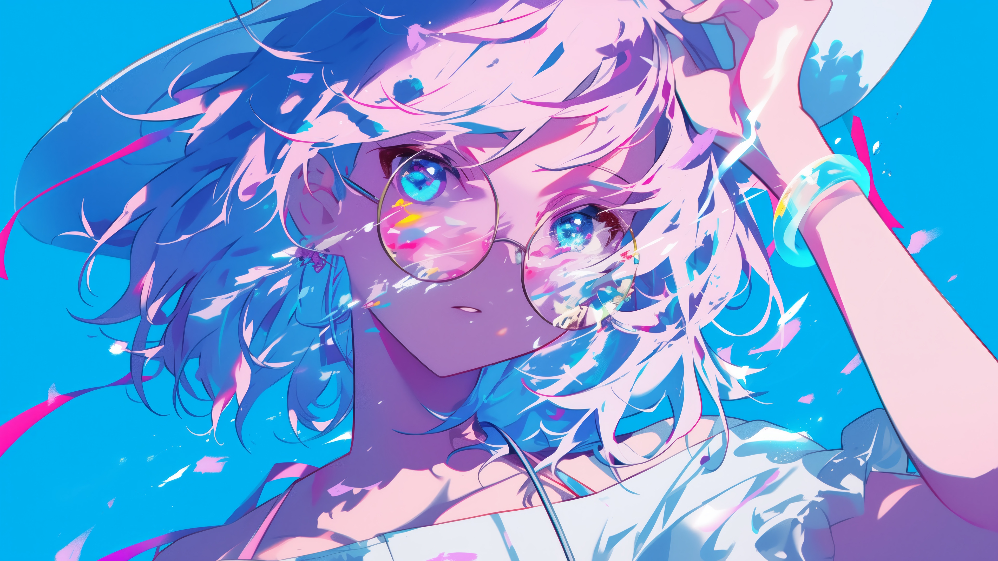 Anime Girl with Glasses and Pink Hair HD Wallpaper