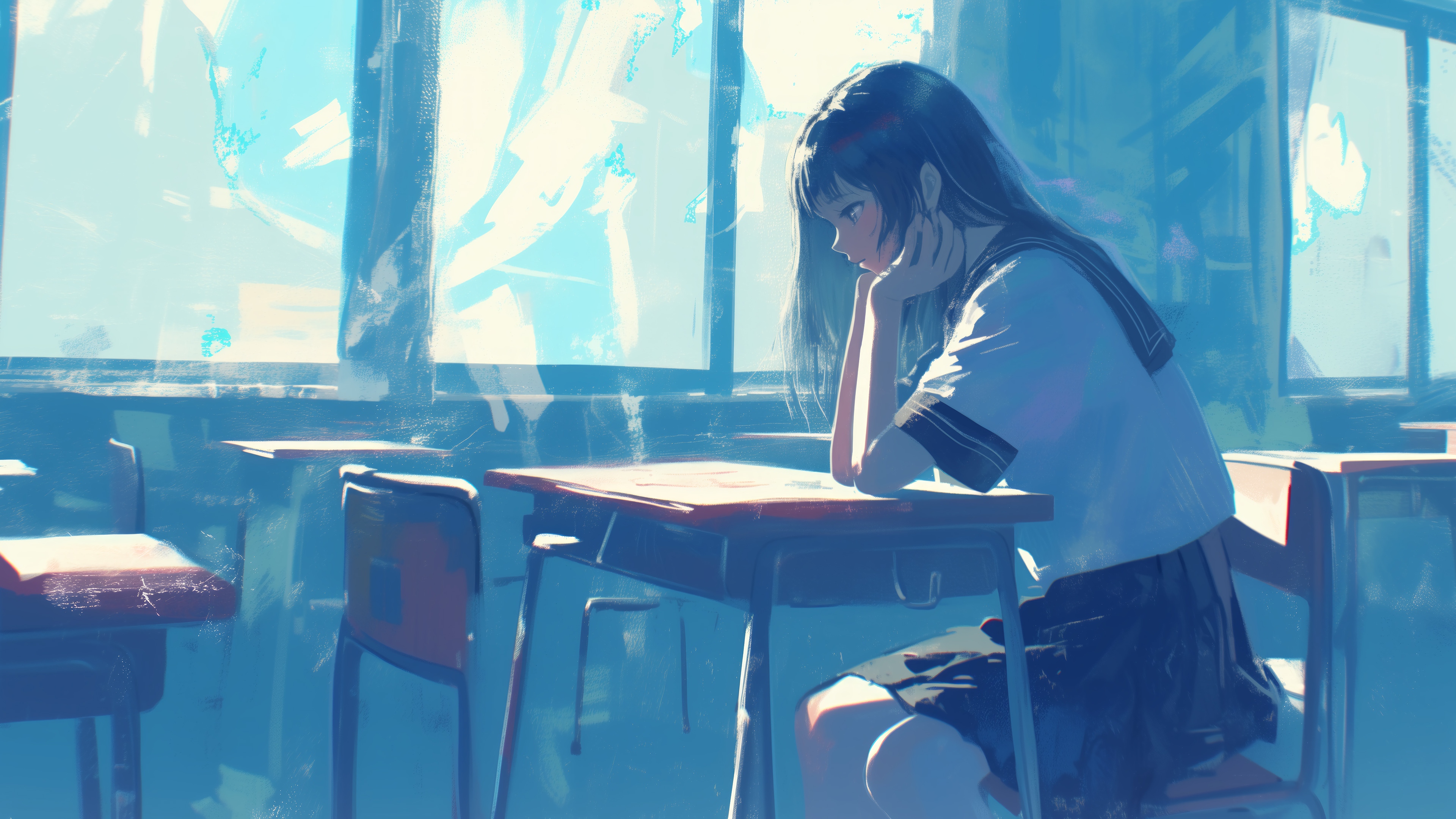 Anime girl in a classroom 4K HD Wallpaper
