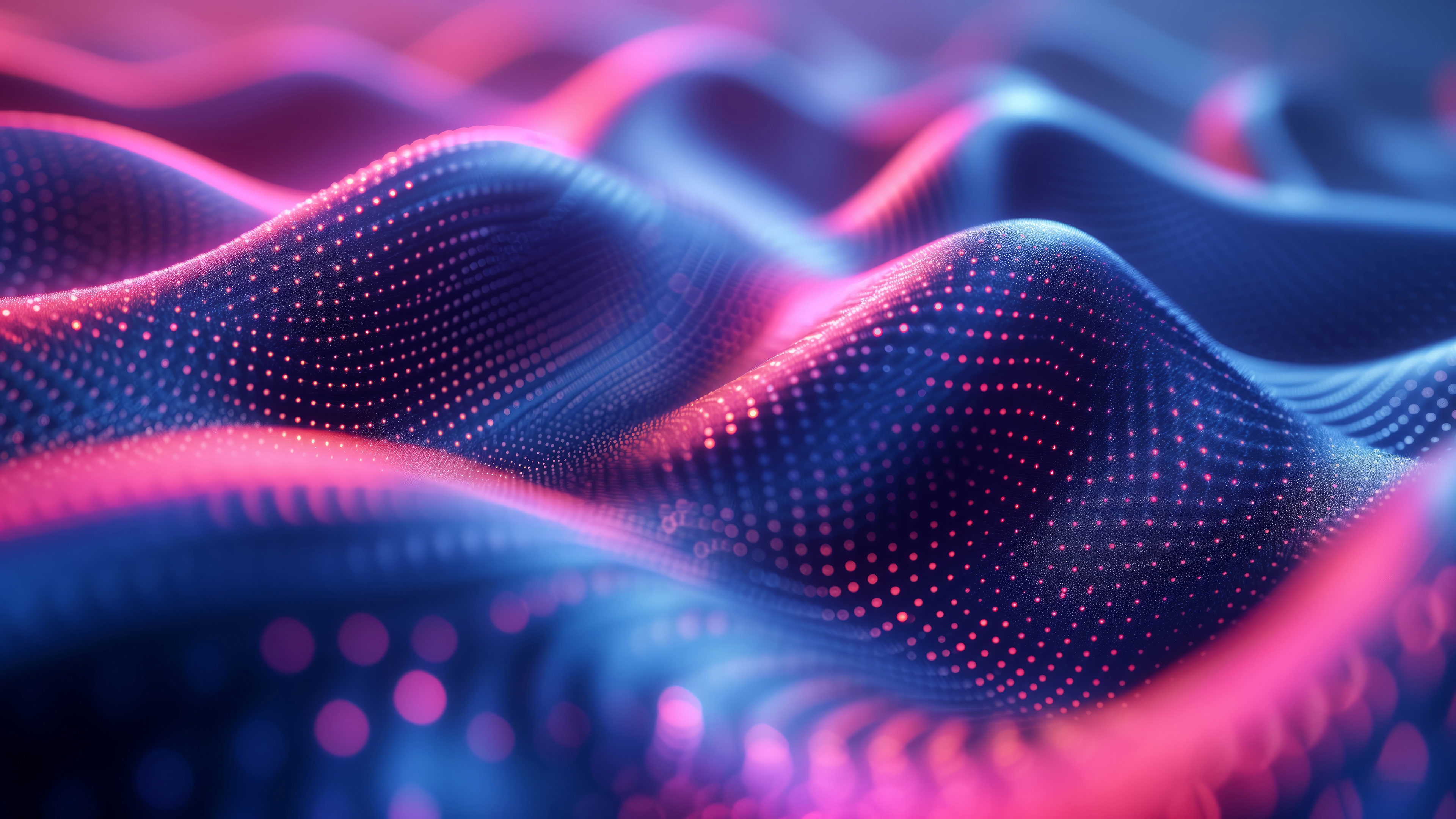 Abstract Digital Waves with Pink and Blue Lights 4K HD Wallpaper