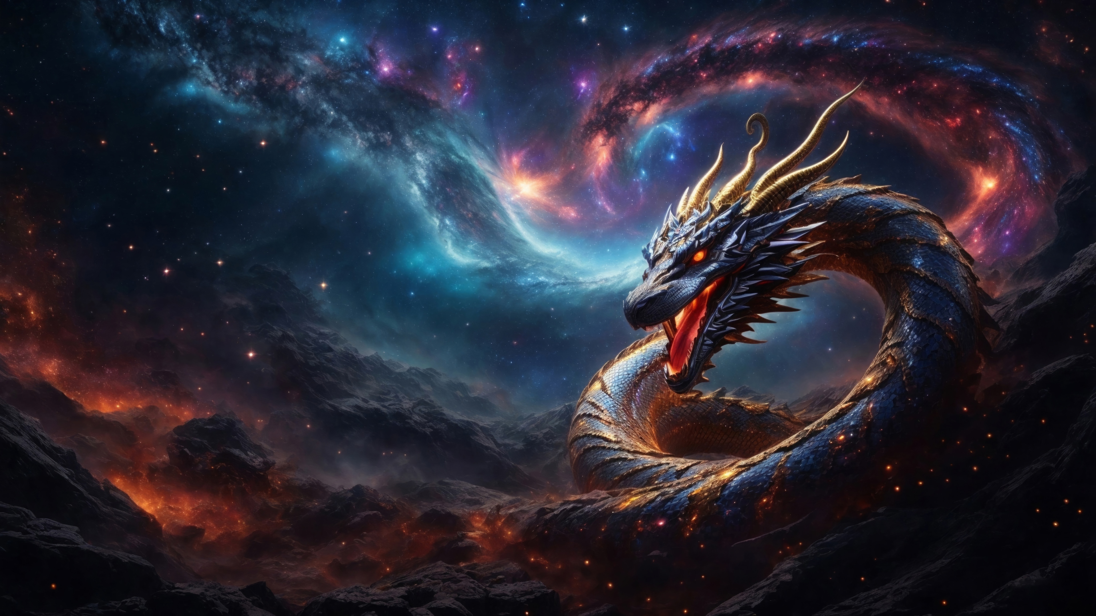 Dragon in a Galaxy 4K HD Wallpaper