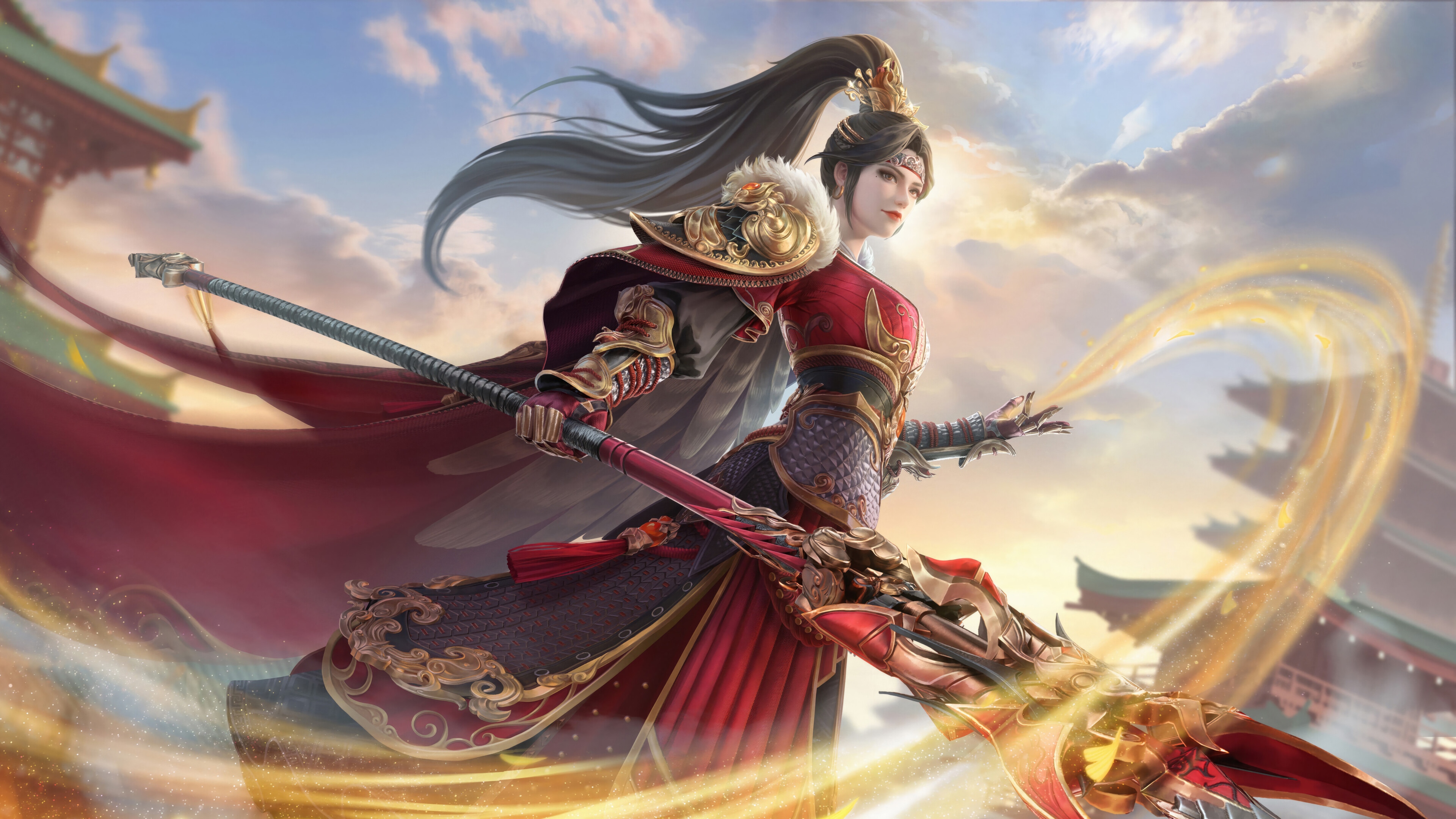 Fantasy Warrior Girl with Spear 4K HD Wallpaper