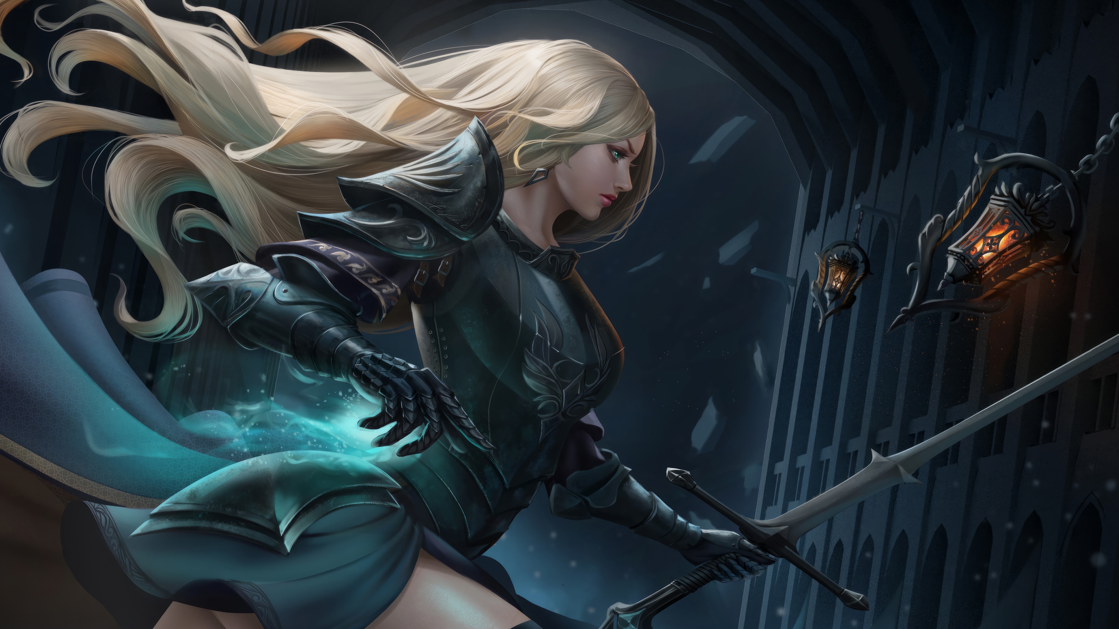 Fantasy Blonde Warrior in Armor HD Wallpaper