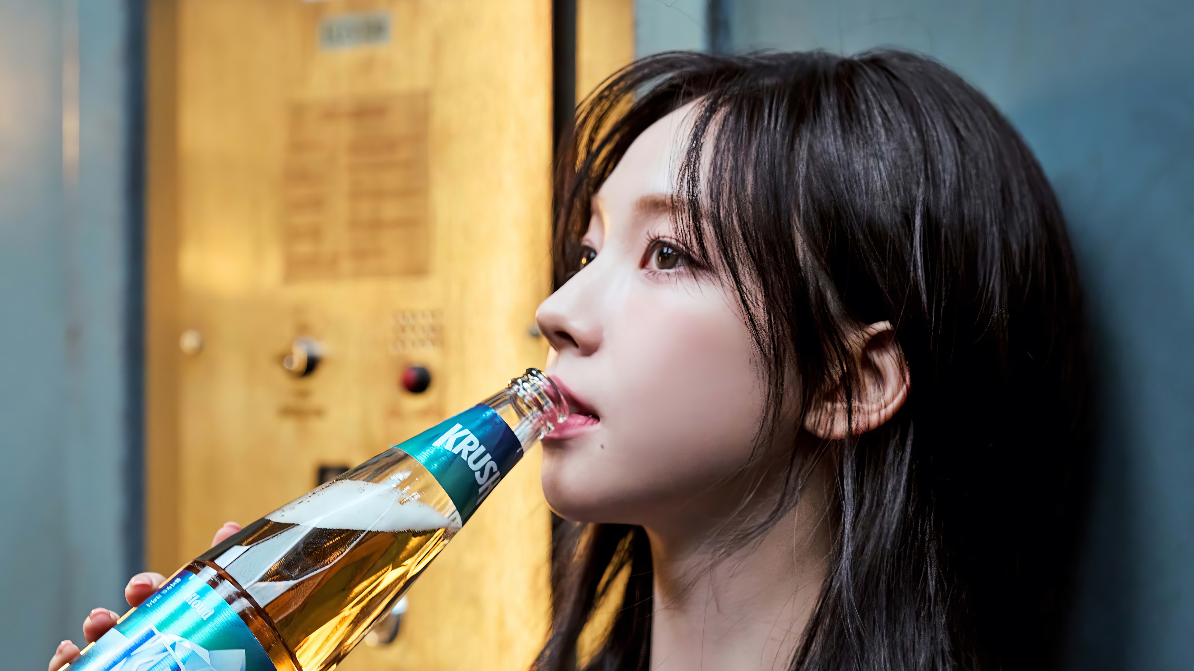 Karina from Aespa drinking from a bottle HD Wallpaper