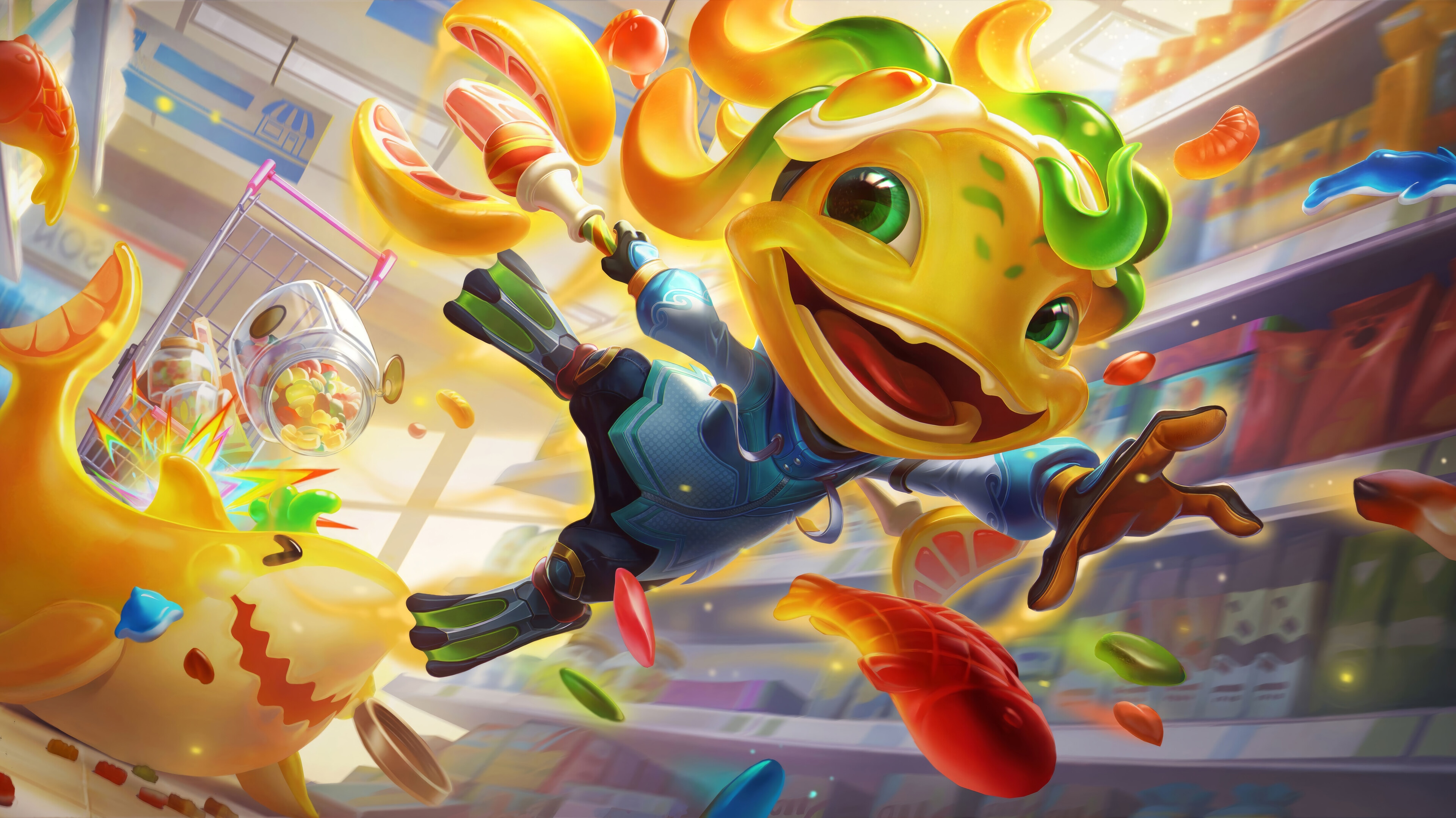 Fizz in a Candy-Themed Supermarket - League of Legends Splash Art 4K HD Wallpaper