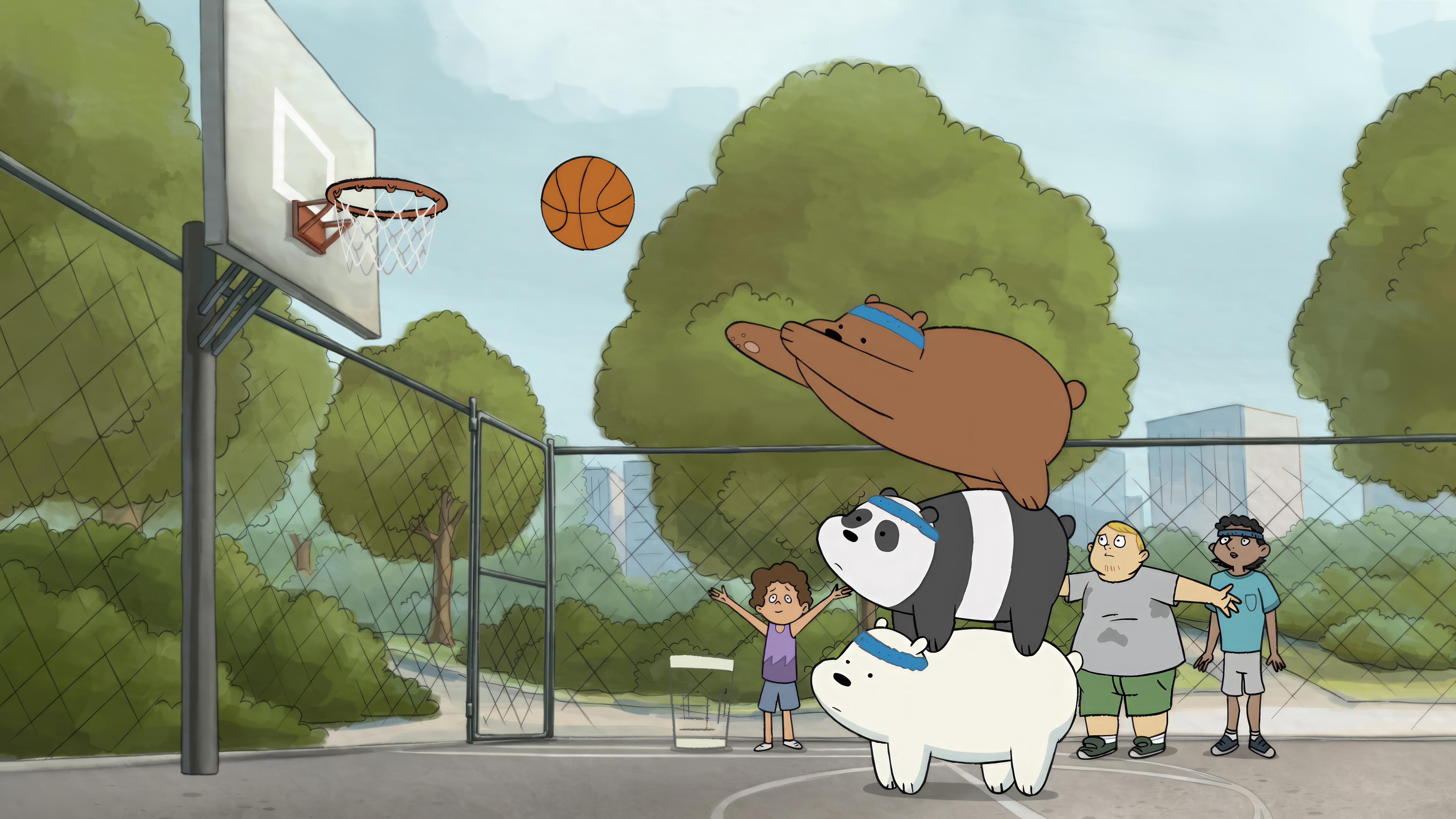 We Bare Bears playing basketball HD Wallpaper