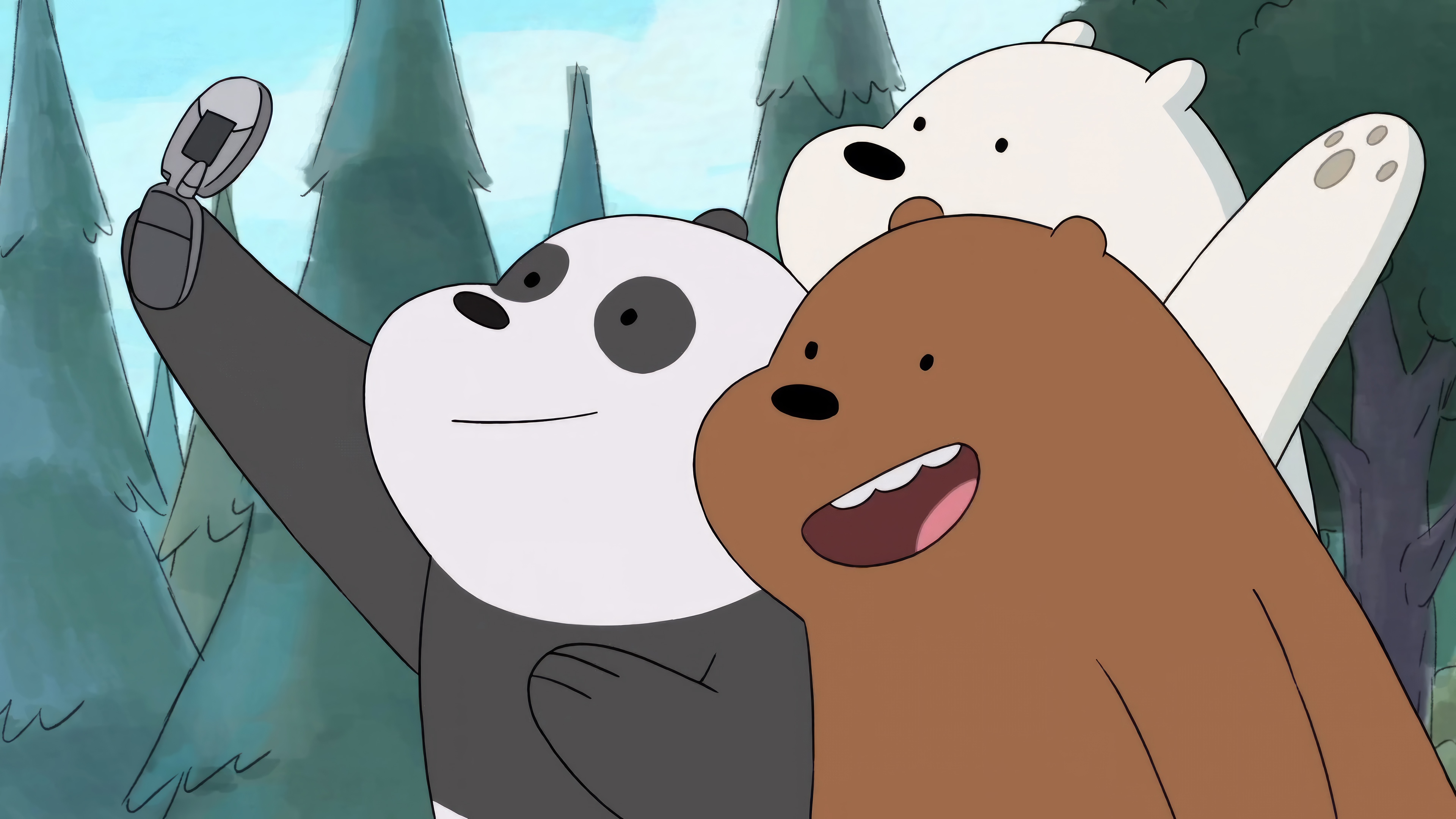 We Bare Bears taking a selfie in the forest HD Wallpaper