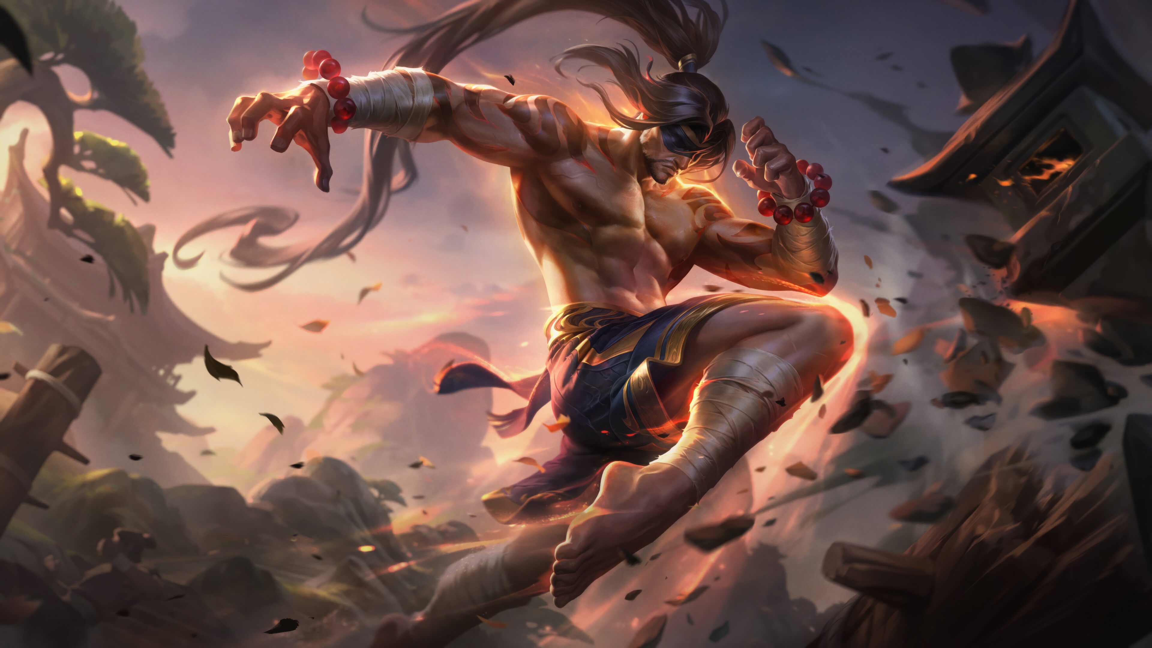 Lee Sin in action, League of Legends 4K splash art HD Wallpaper
