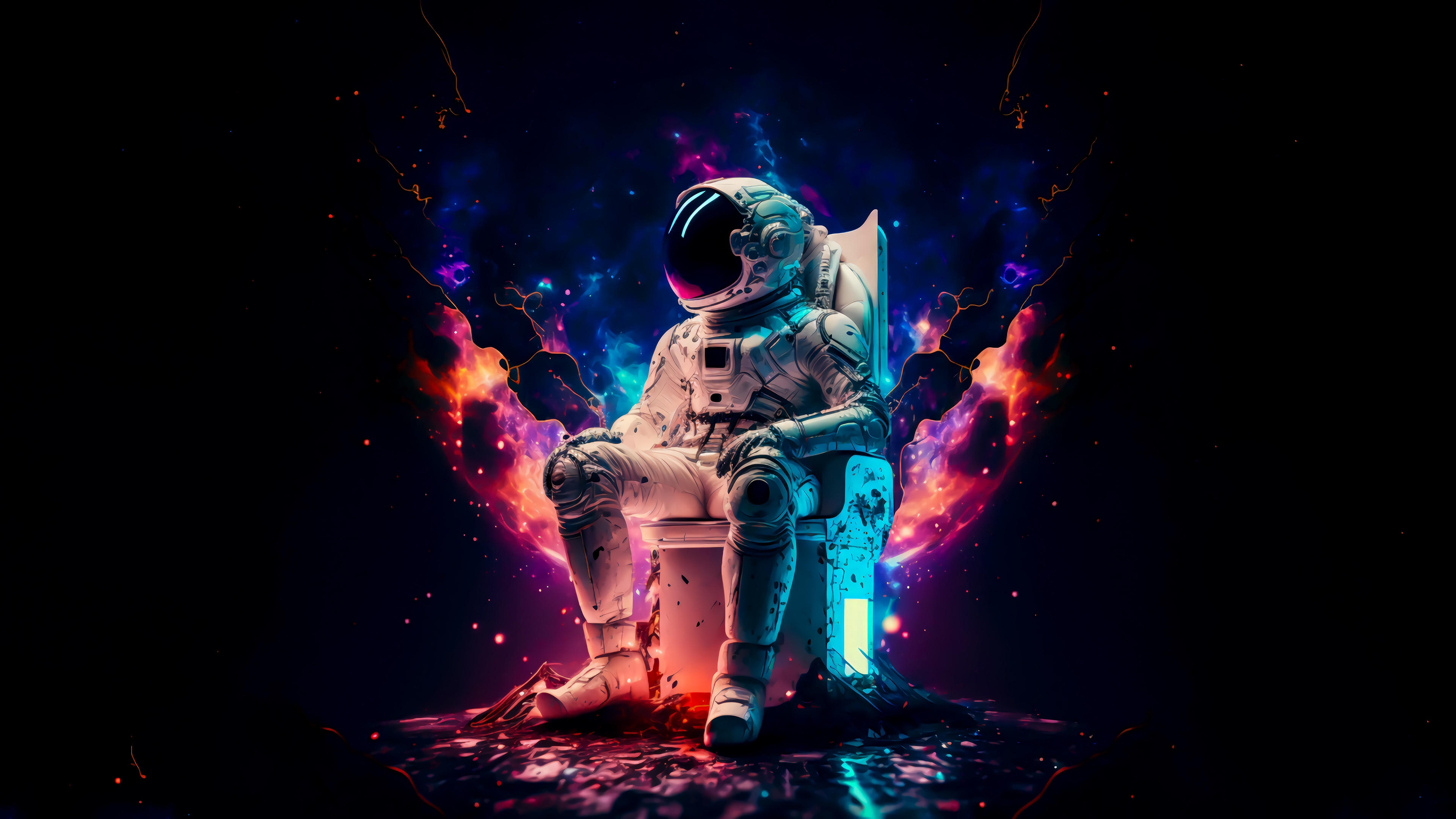 Astronaut sitting in space with colorful nebula HD Wallpaper