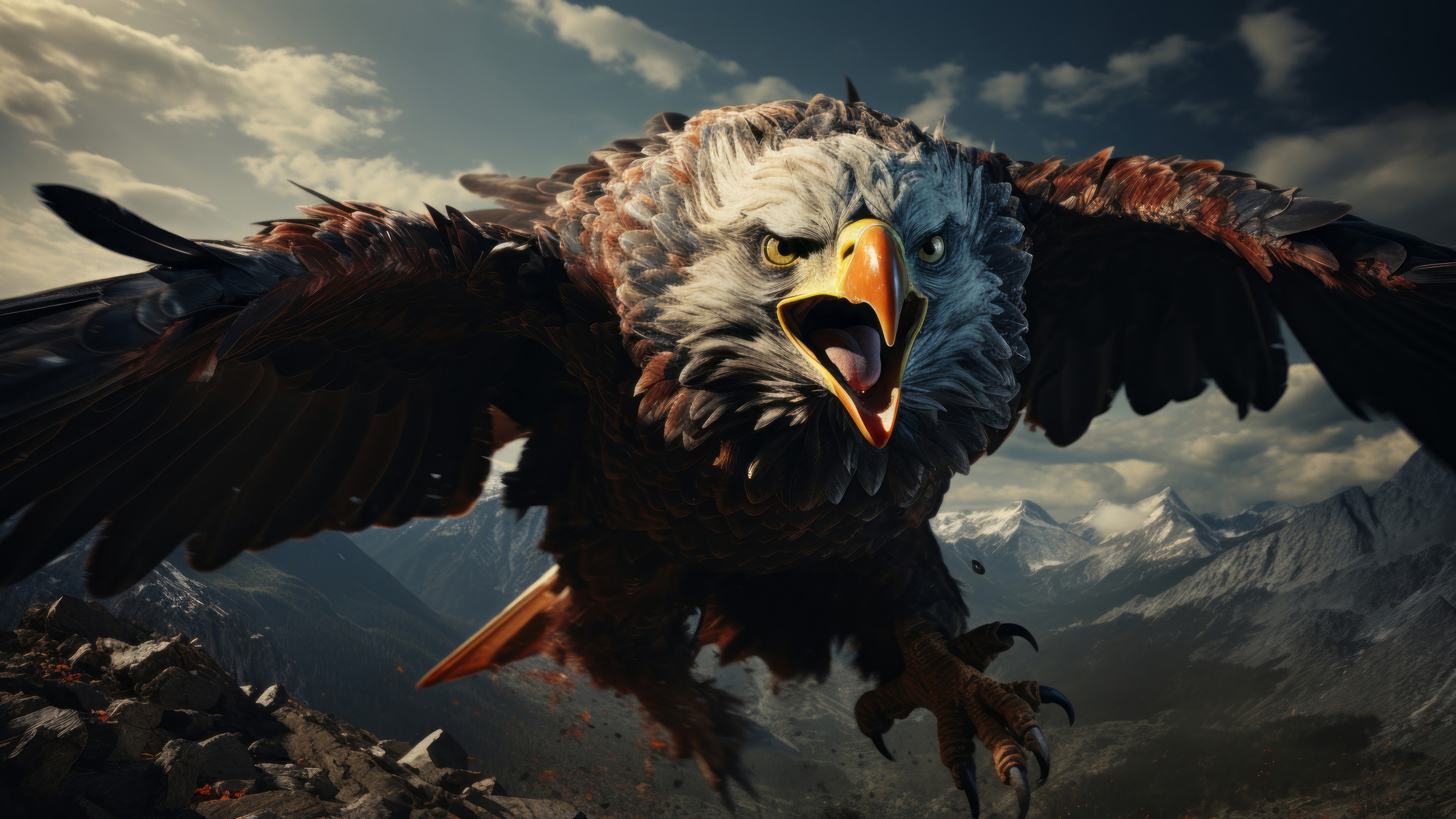 Eagle flying over mountains 4K HD Wallpaper
