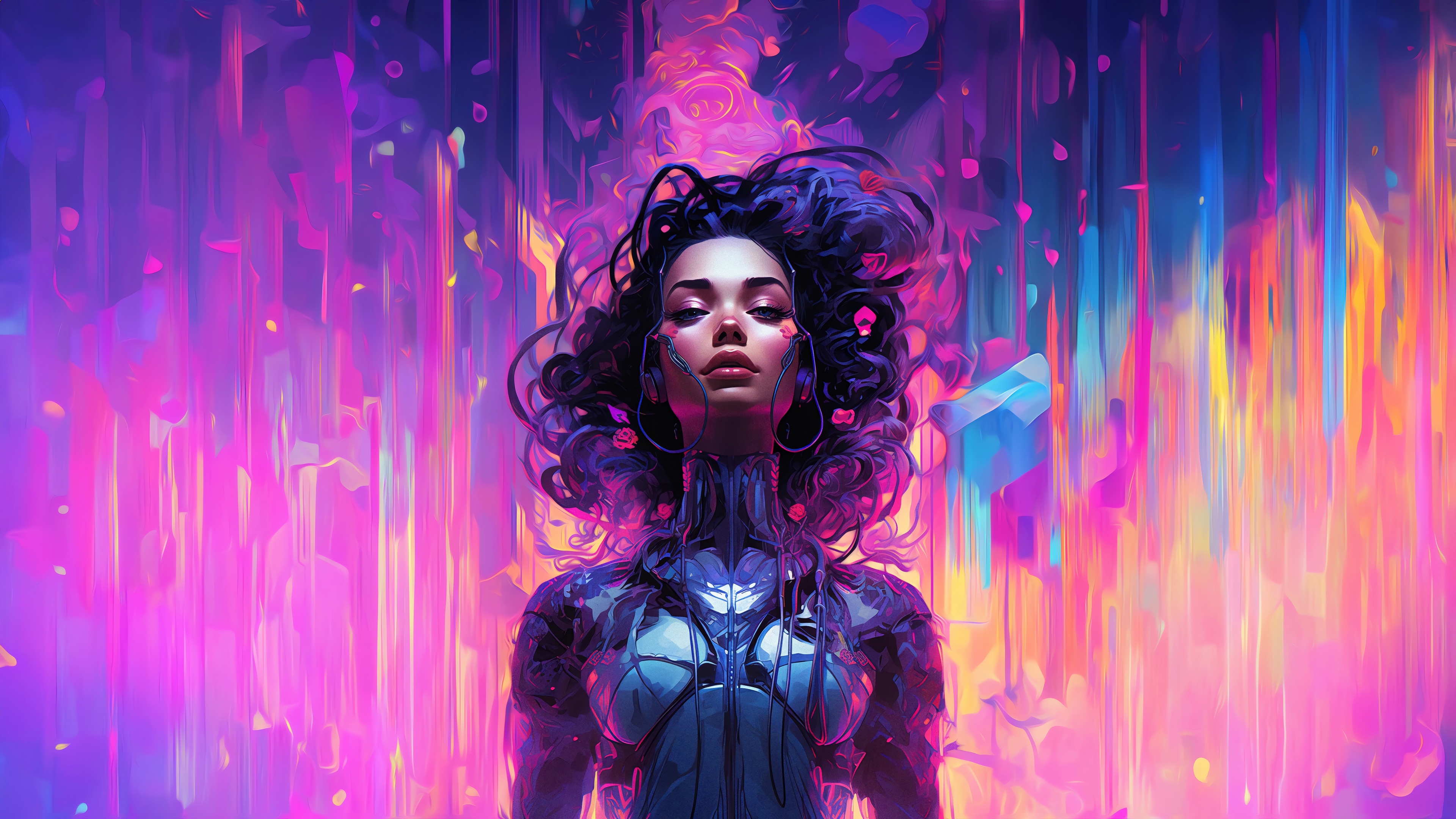 Cyberpunk Girl in Colorful Digital Art 4K HD Wallpaper