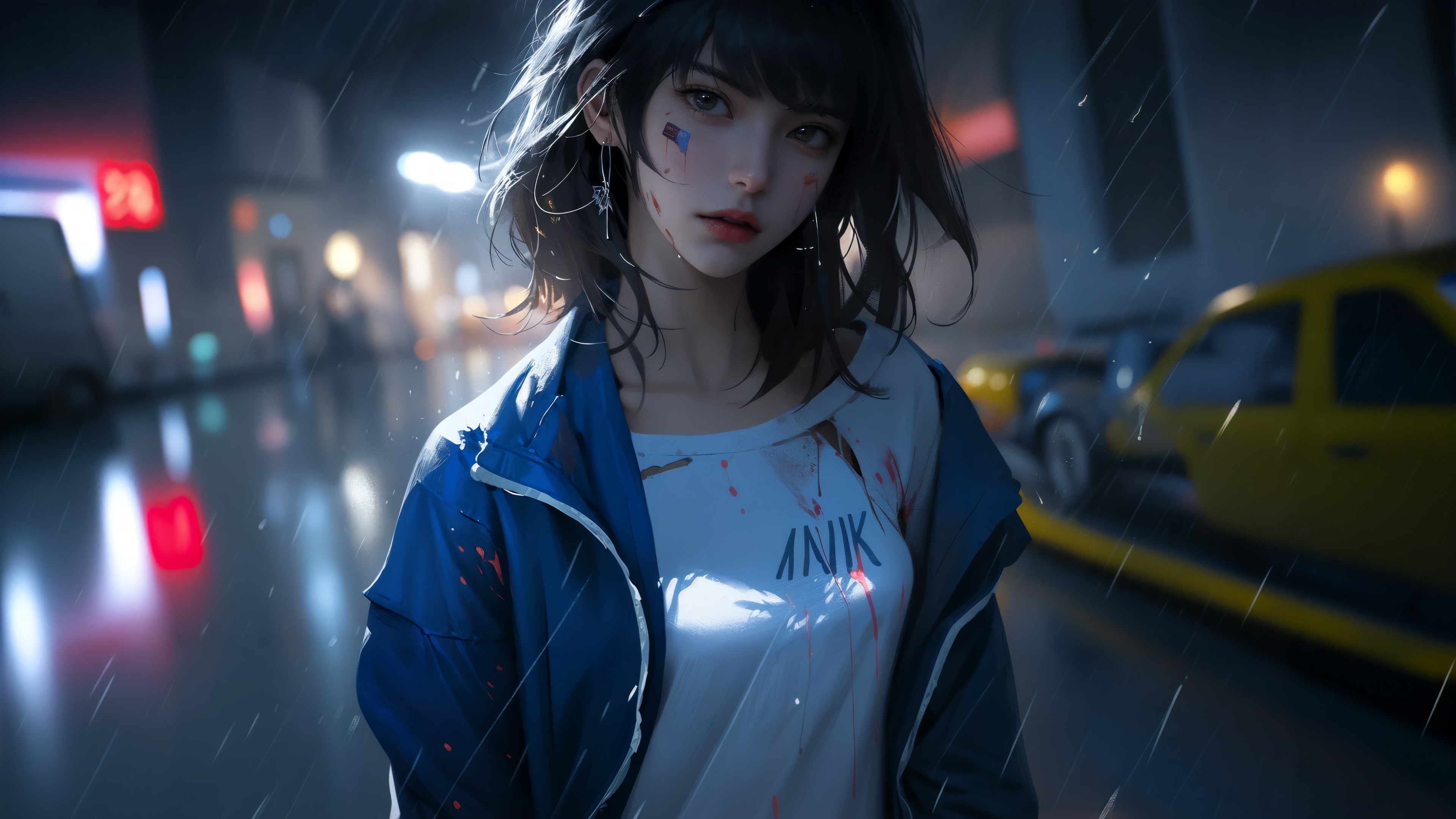 Anime Girl in the Rain 4K HD Wallpaper