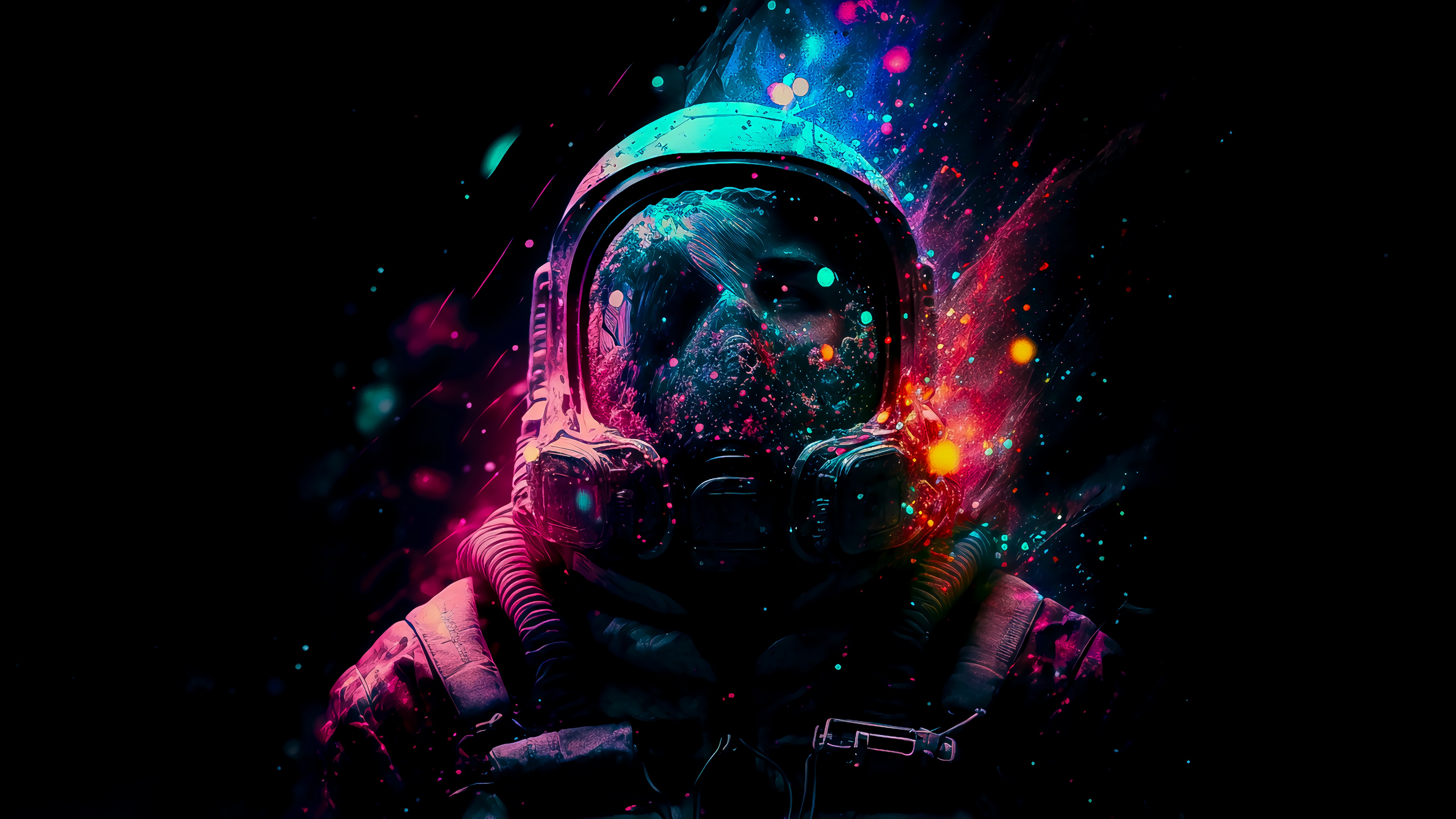 Astronaut in colorful space digital art 4K HD Wallpaper