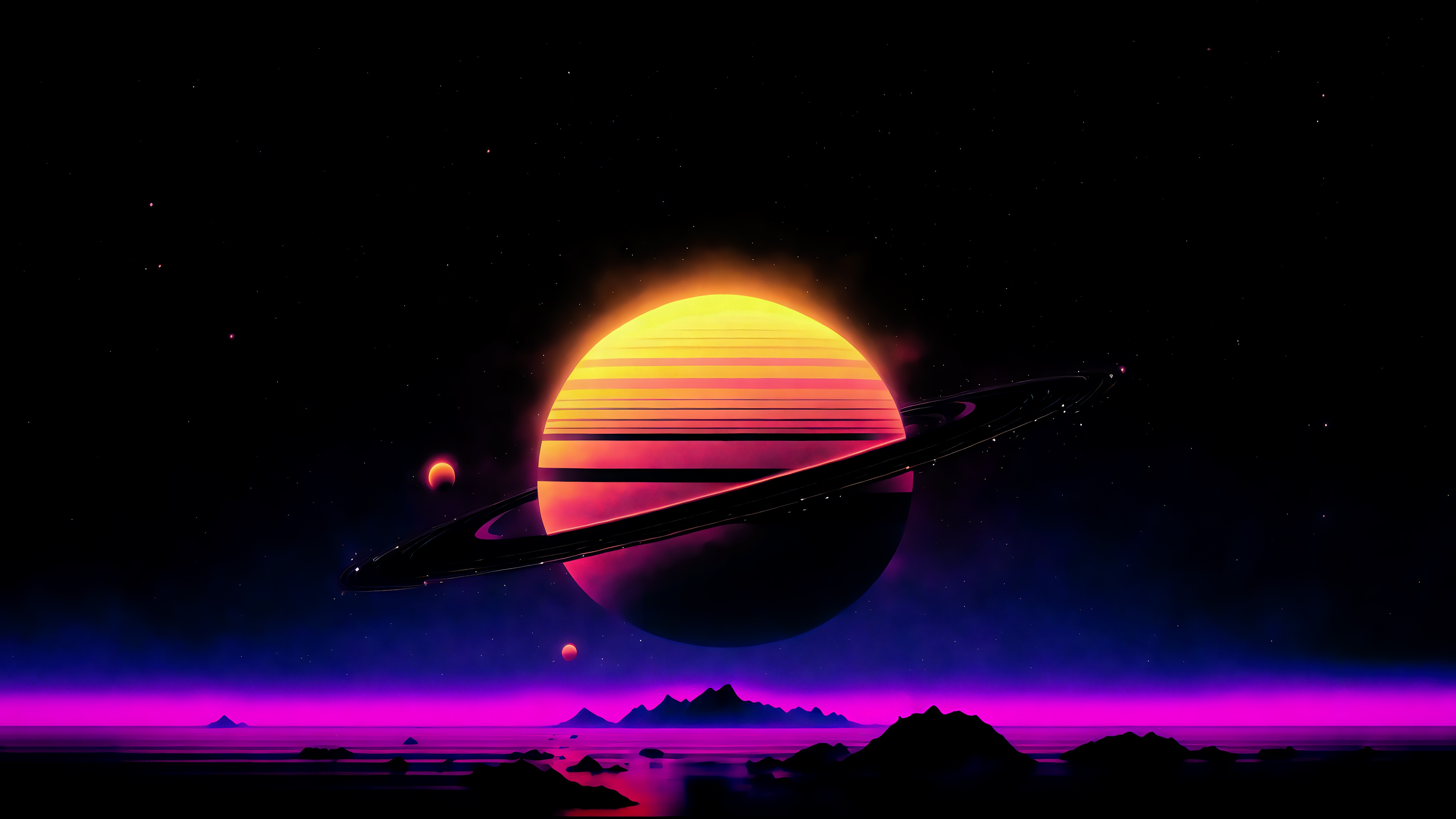 Synthwave Planet Saturn 4K HD Wallpaper