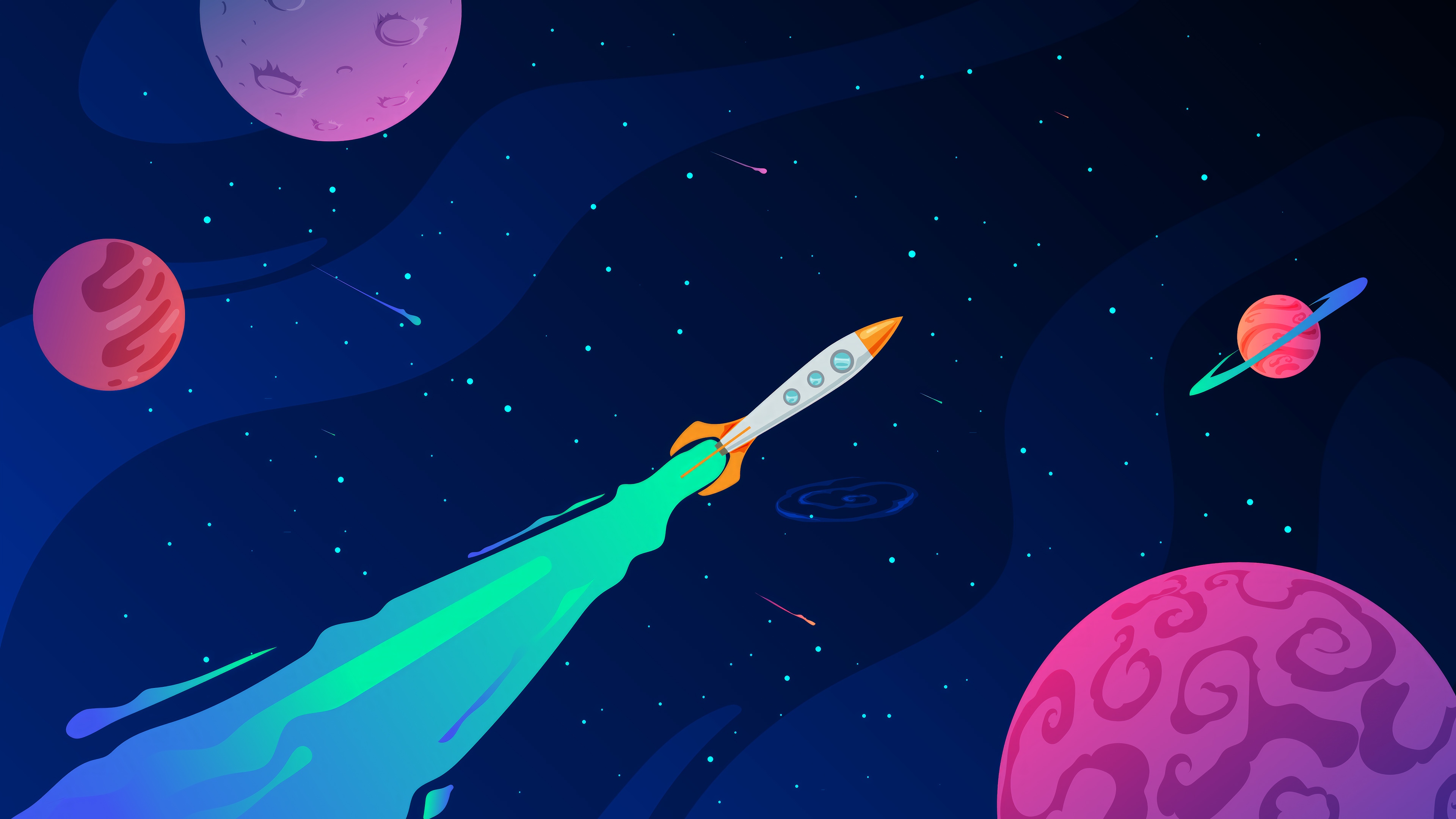 Rocket Launching Through Space with Planets HD Wallpaper