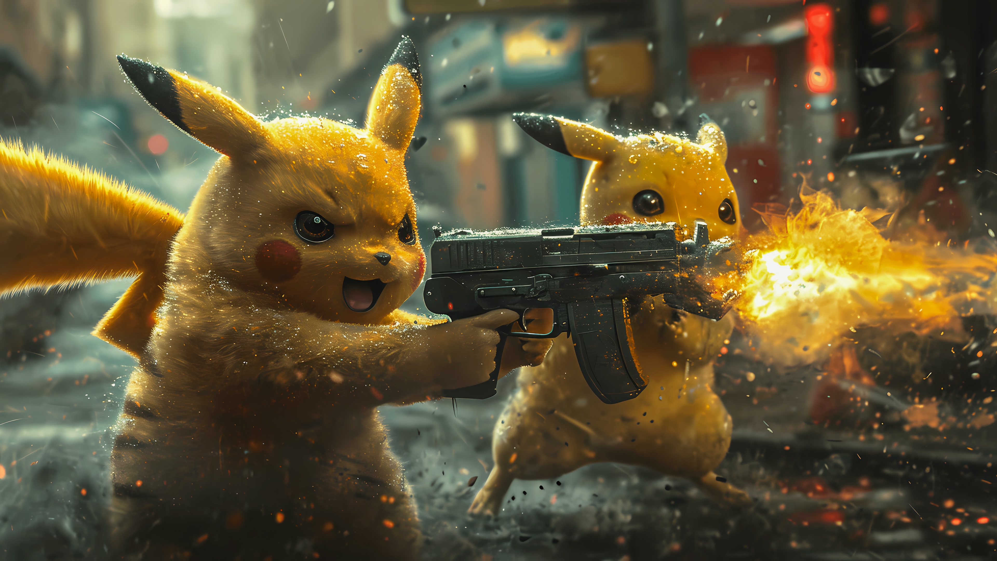 Pikachu and Pokemon with Guns in 4K HD Wallpaper