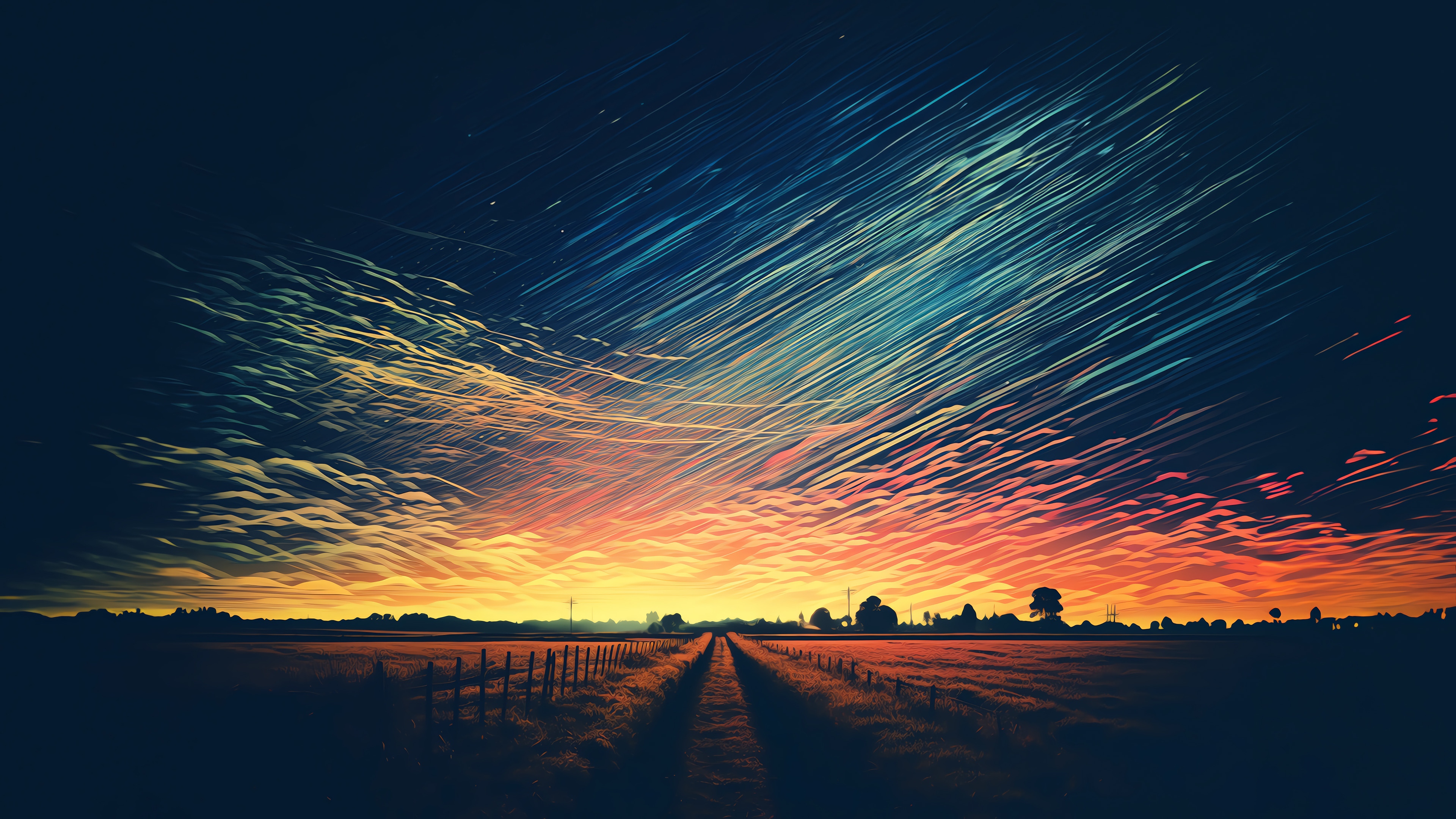 Digital Art of a Field at Sunset HD Wallpaper