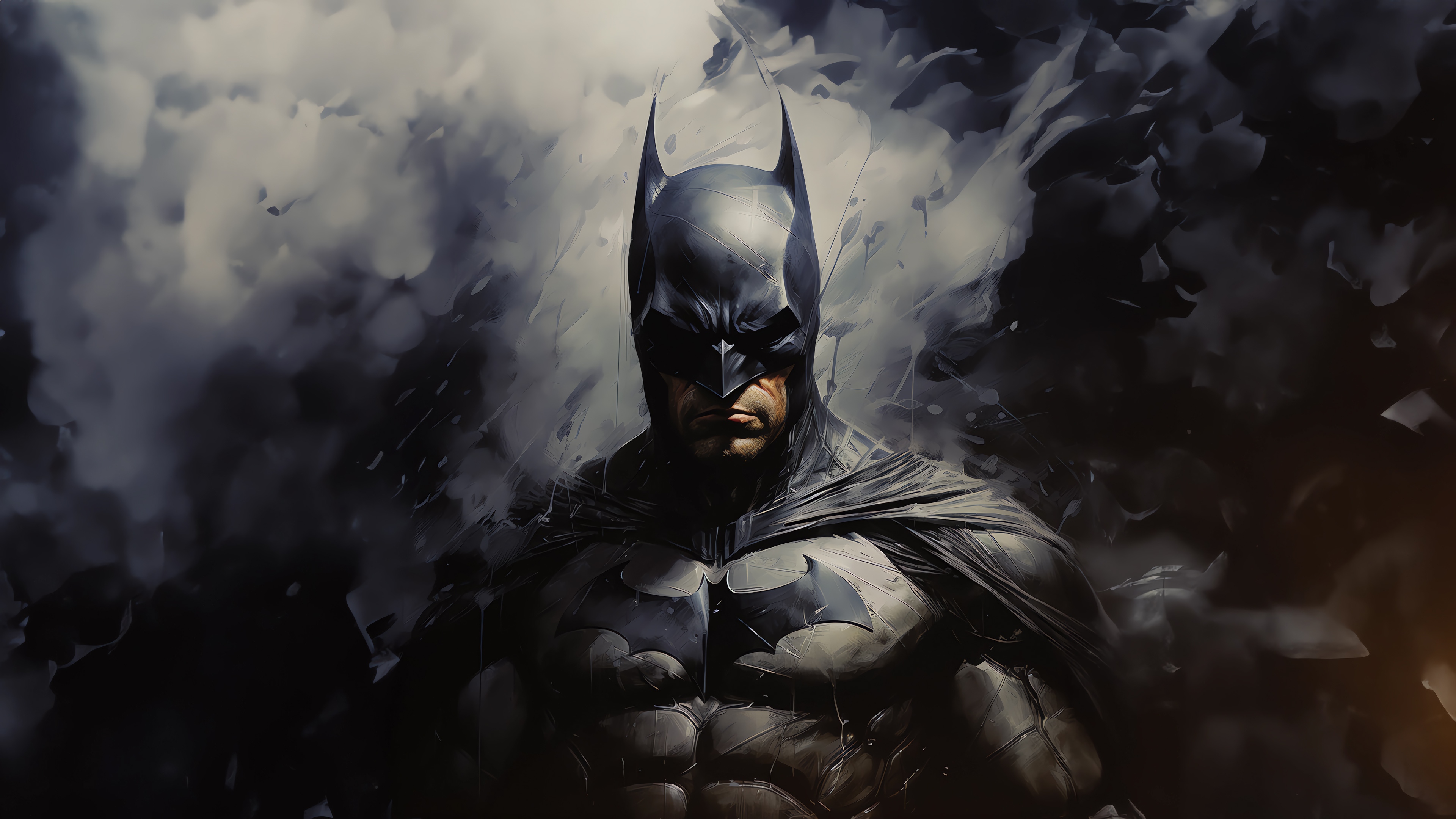 Batman in a dark, smoky environment 4K HD Wallpaper