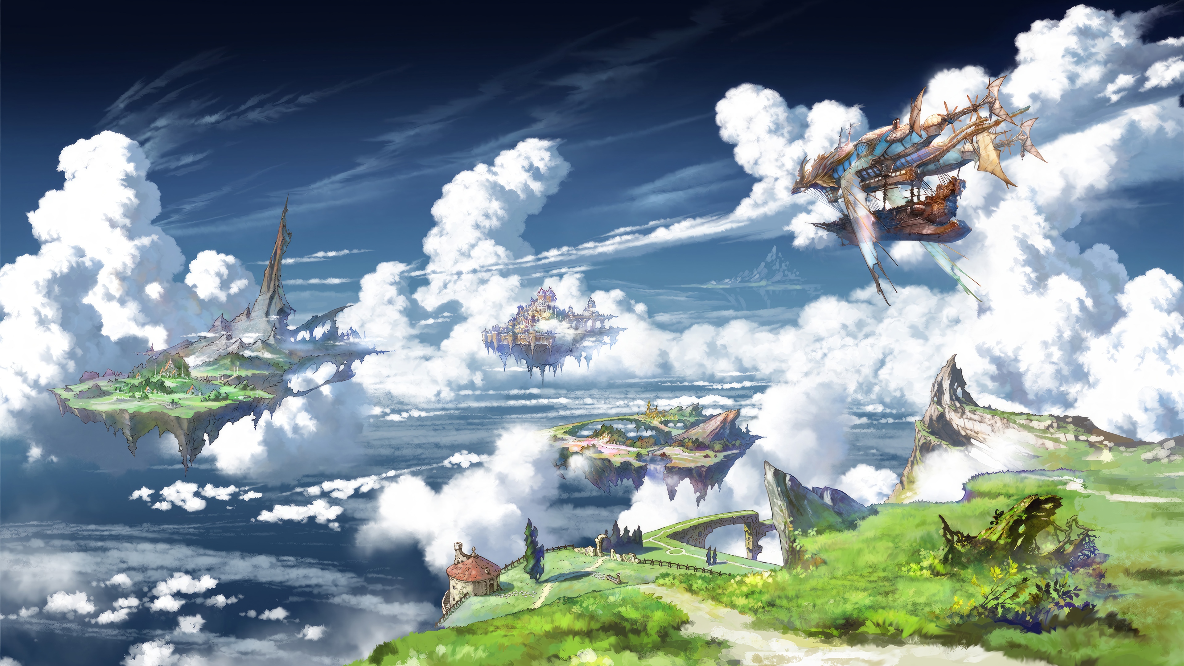 Granblue Fantasy: Relink 4K Sky Islands and Airship HD Wallpaper