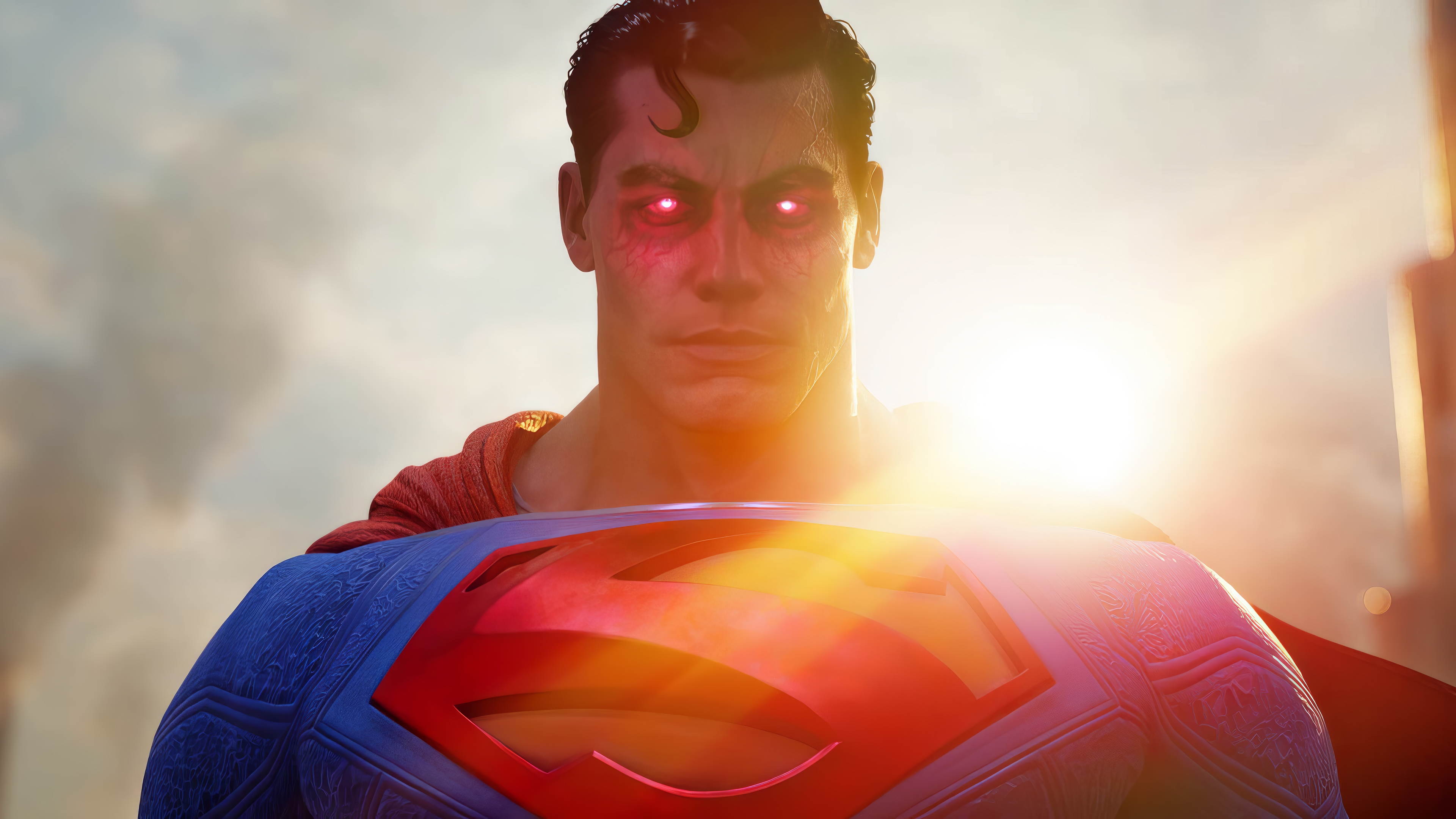 Superman with glowing red eyes in 4K HD Wallpaper
