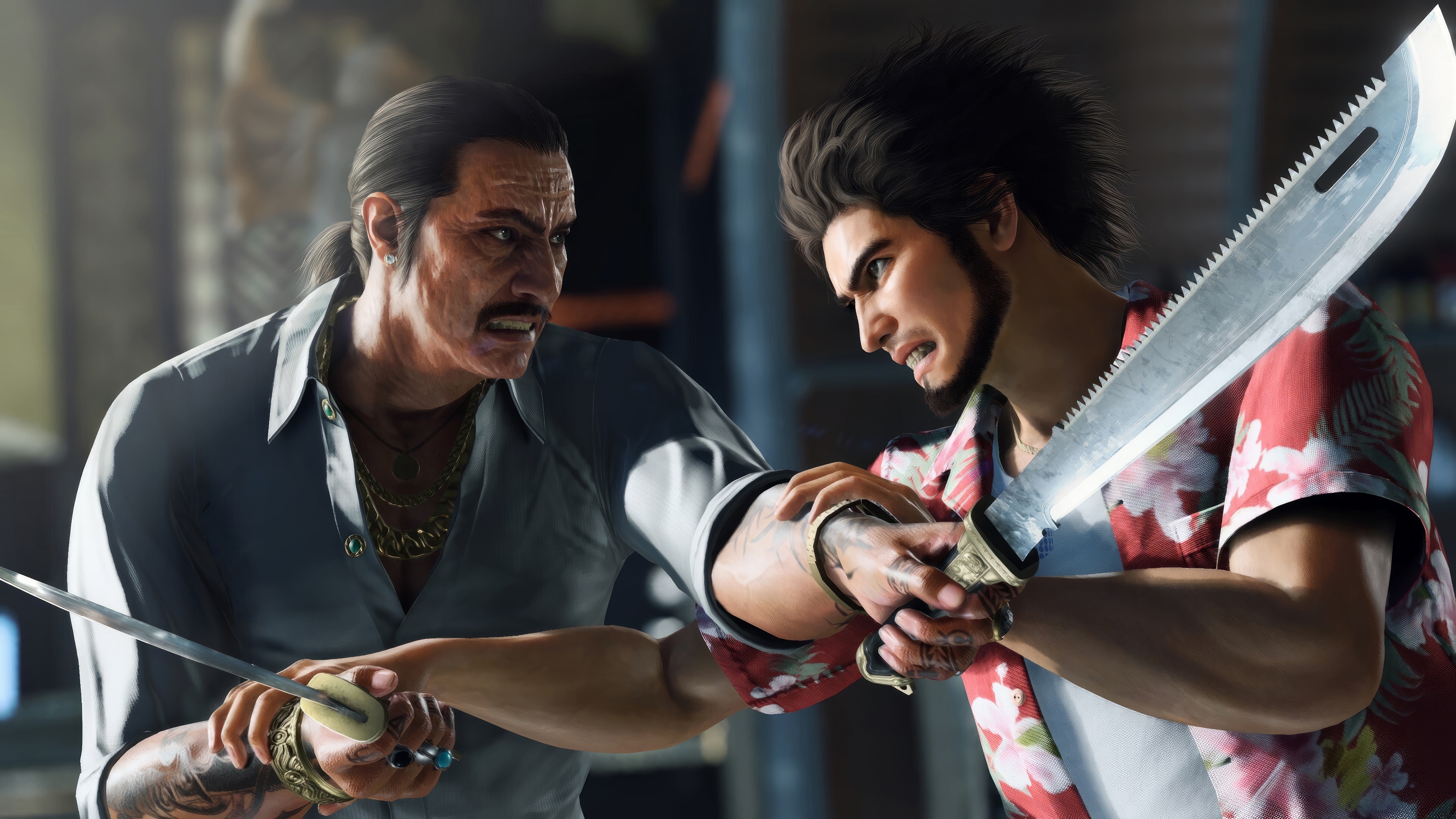 Like A Dragon: Infinite Wealth: Ichiban Kasuga and man with swords HD Wallpaper