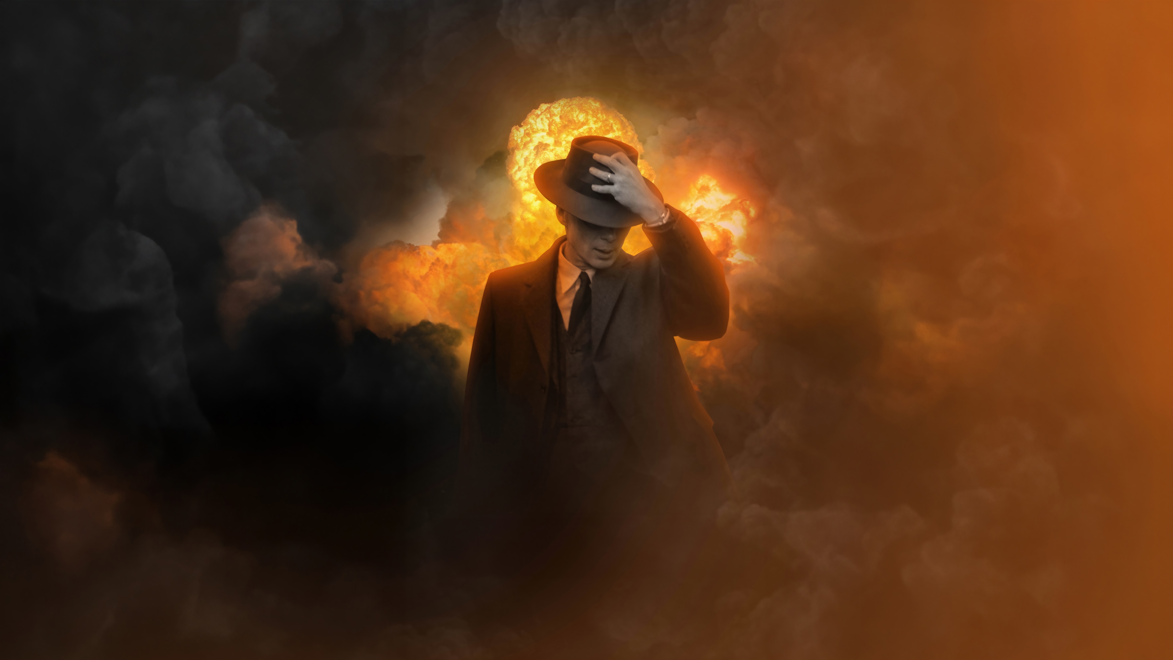 Oppenheimer in front of a nuclear explosion 4K HD Wallpaper