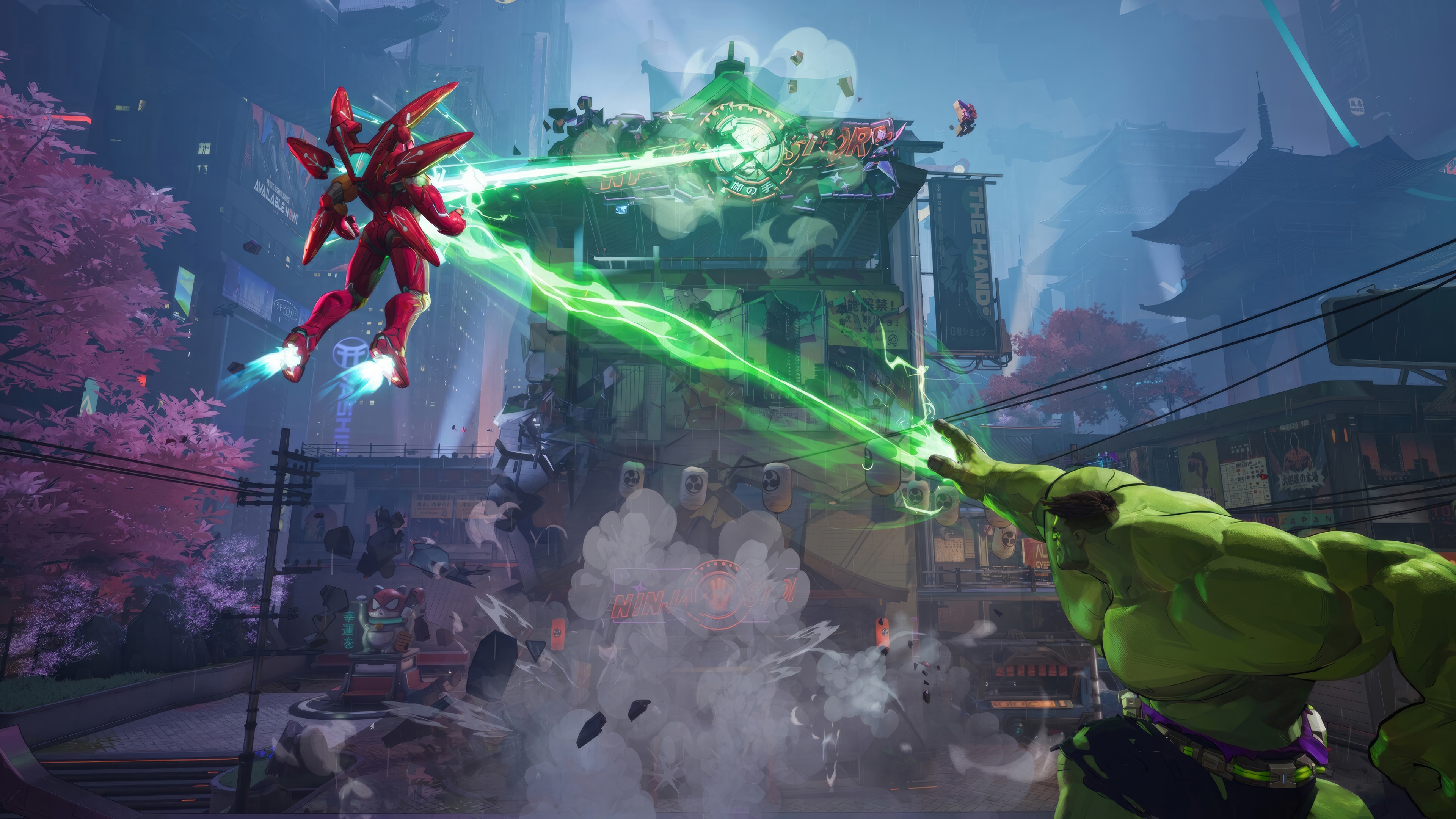 Marvel Rivals: Iron Man vs. Hulk in a City Battle 4K HD Wallpaper