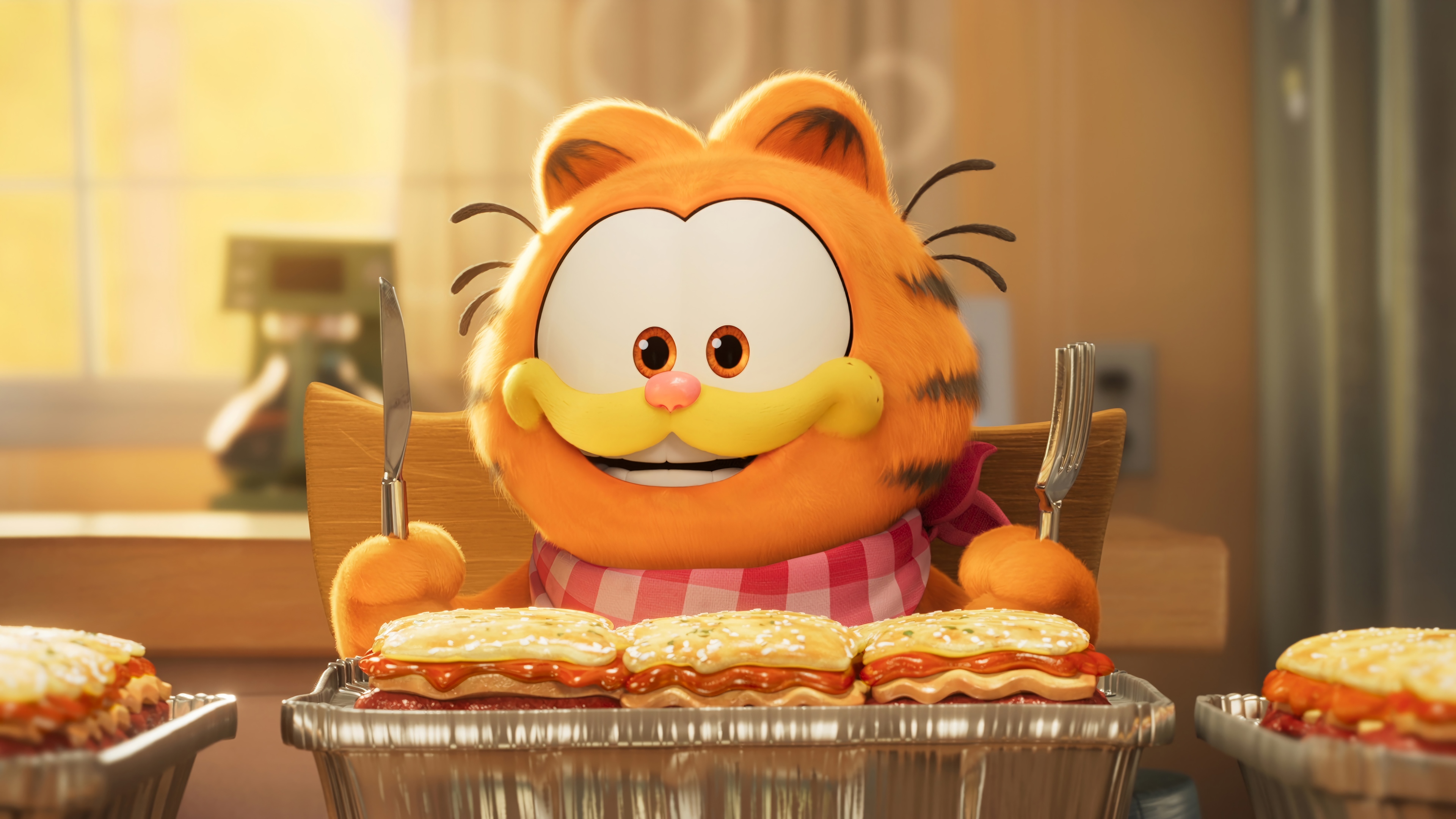 Garfield eating lasagna 4K HD Wallpaper