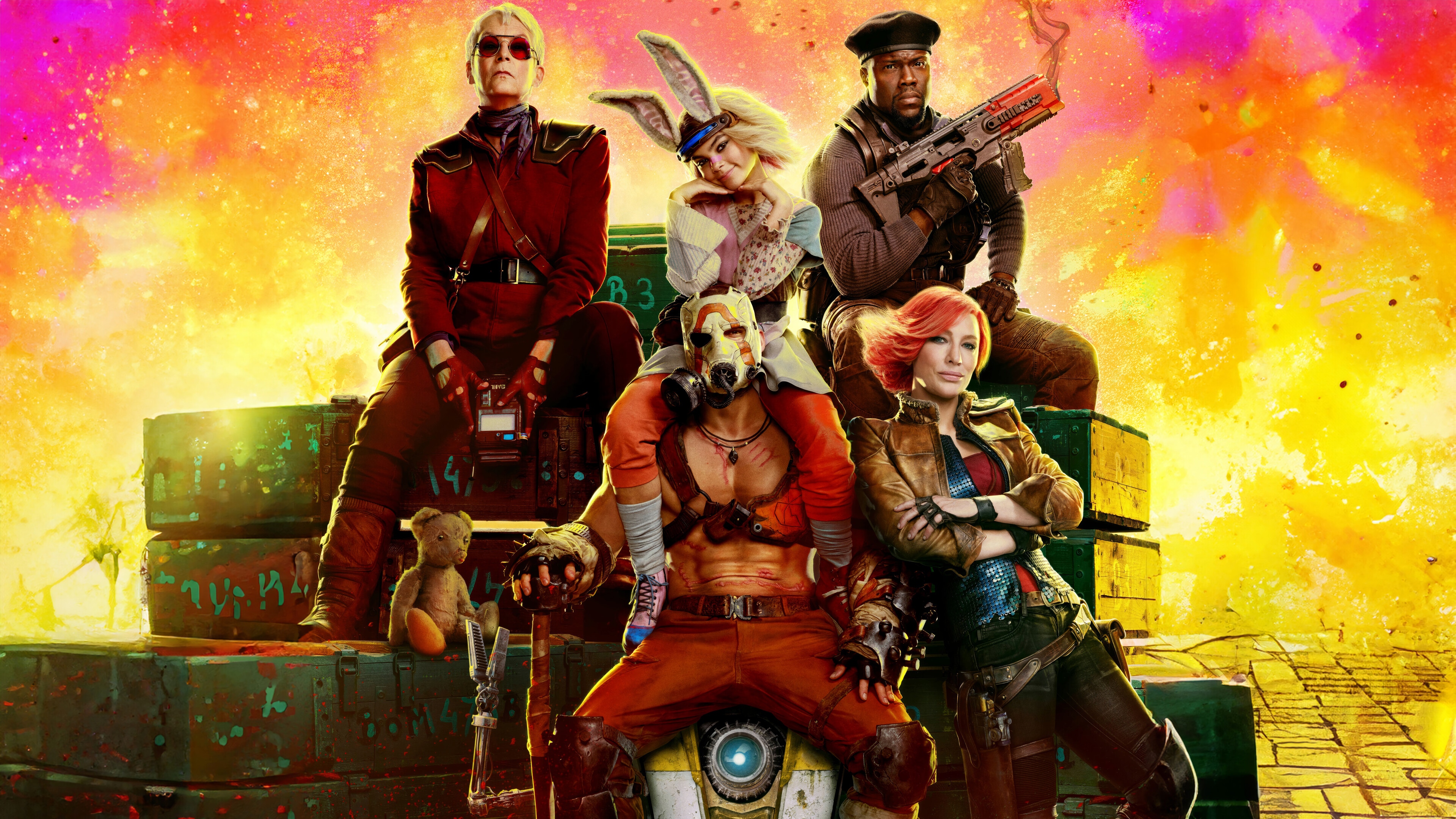 Borderlands Movie Characters with Explosive Background HD Wallpaper