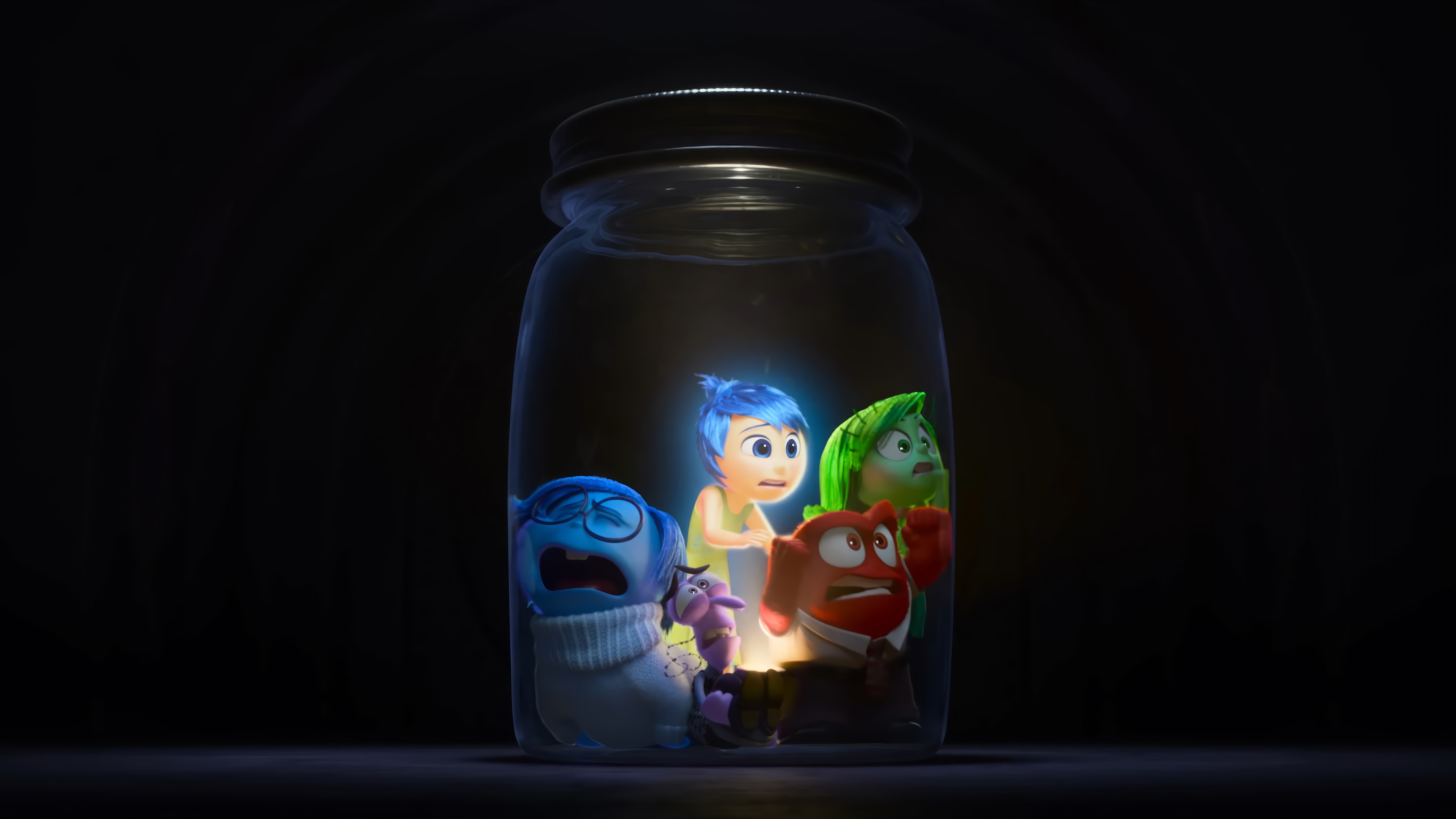 Inside Out 4K: Joy, Sadness, Fear, Anger, and Disgust in a Jar HD Wallpaper