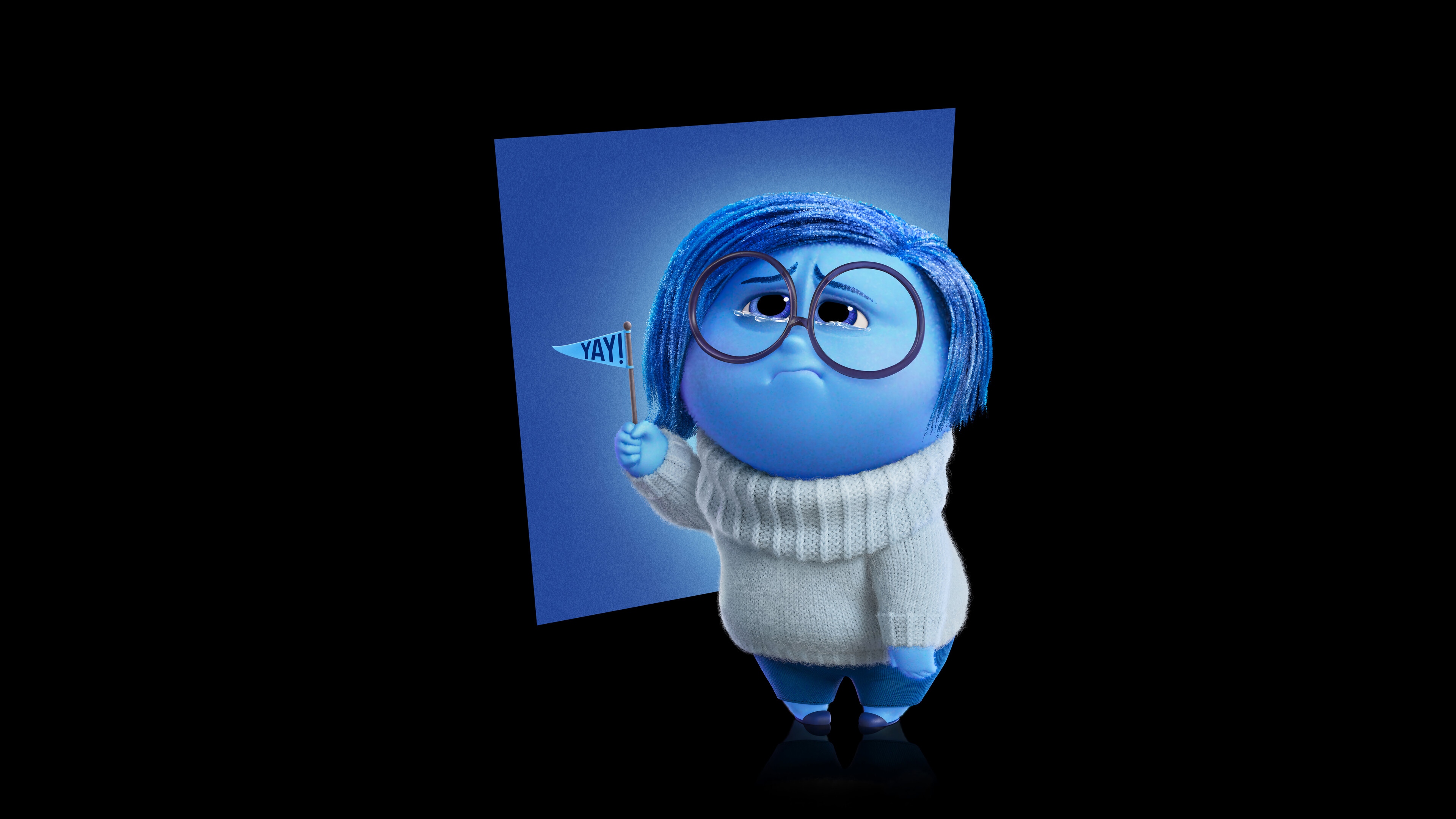 Sadness from Inside Out holding a "YAY!" flag HD Wallpaper