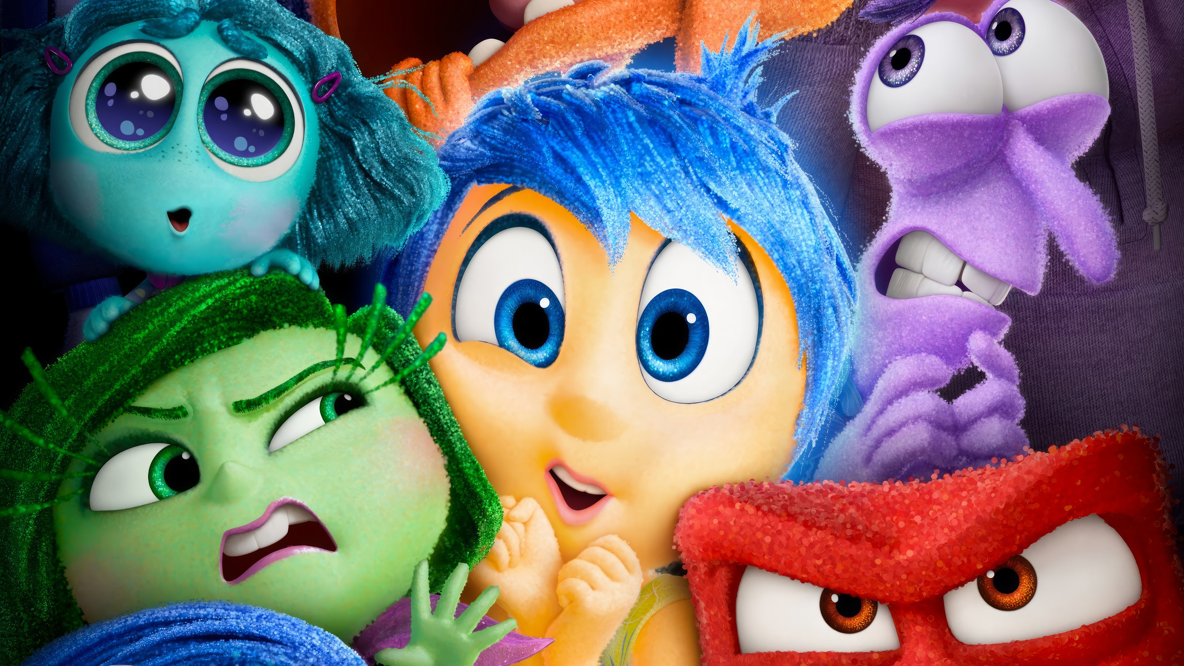 Inside Out 2 Characters: Joy, Disgust, Fear, Anger, Envy 4K HD Wallpaper