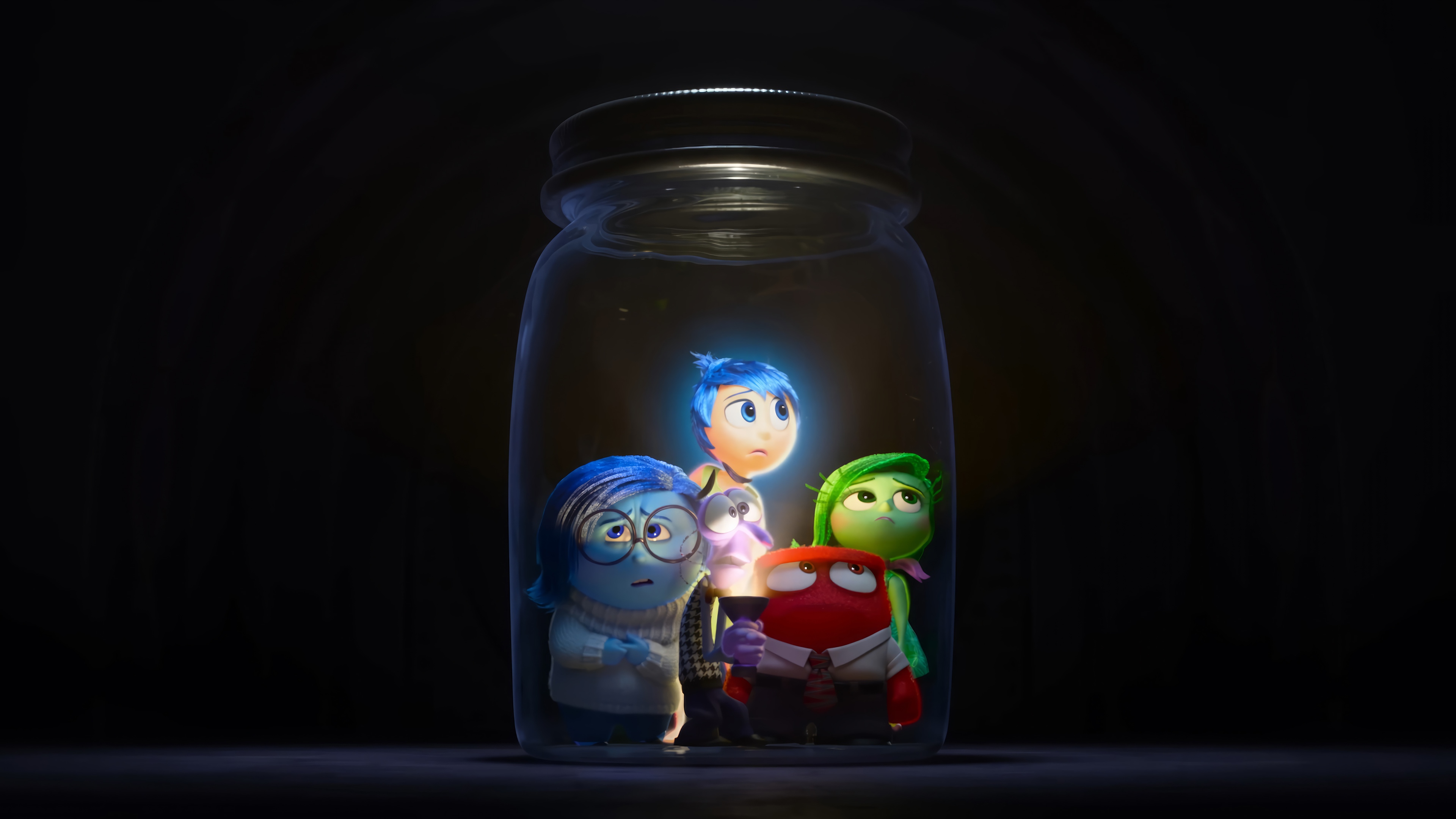 Inside Out 4K: Joy, Sadness, Anger, Disgust, and Fear in a Jar HD Wallpaper