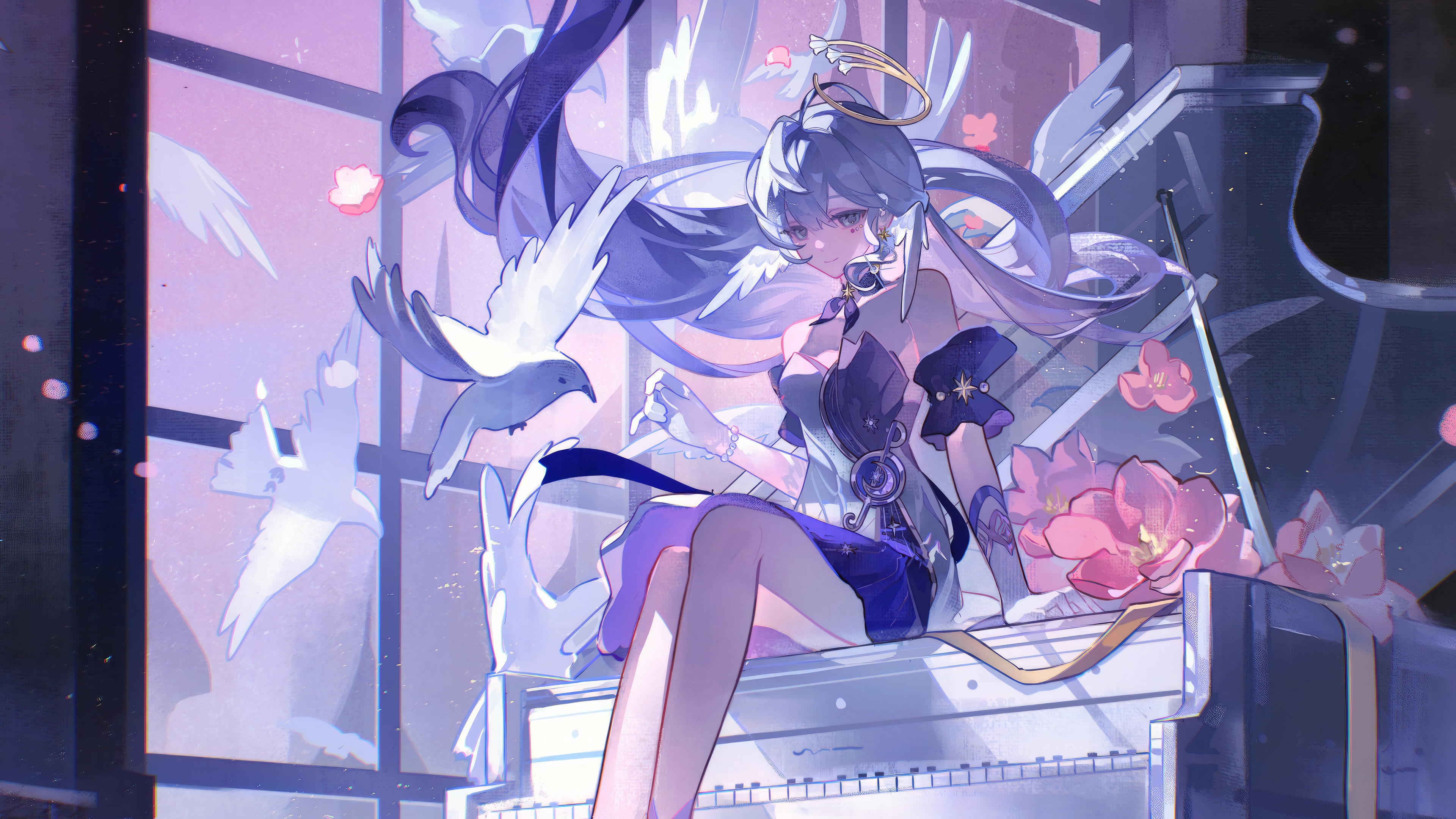 Robin from Honkai: Star Rail sitting on a piano HD Wallpaper