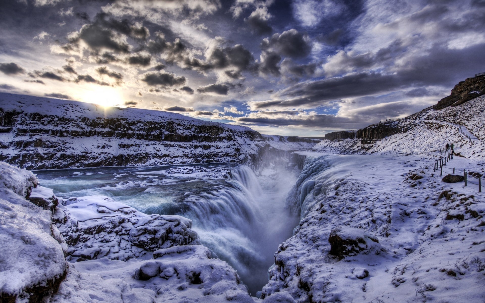 Gullfoss Waterfall in Iceland during winter HD Wallpaper