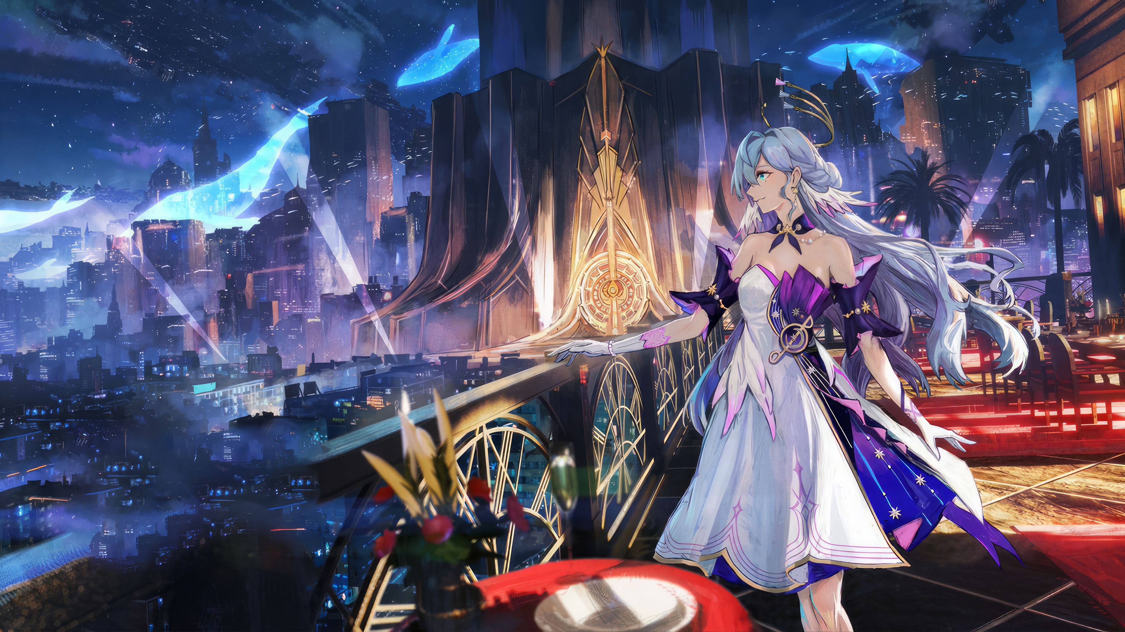 Robin from Honkai: Star Rail in a futuristic city HD Wallpaper