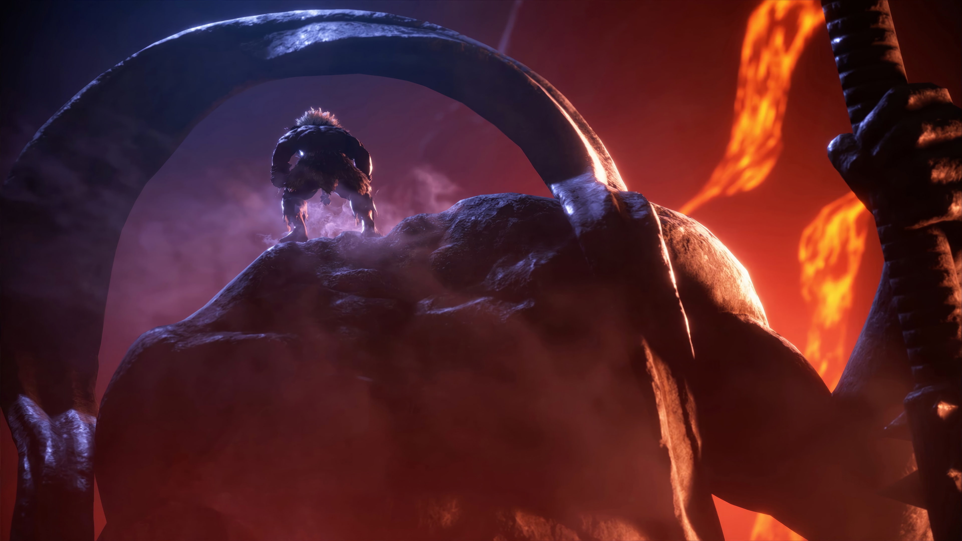 Akuma from Street Fighter 6 in a hellish landscape 4K HD Wallpaper
