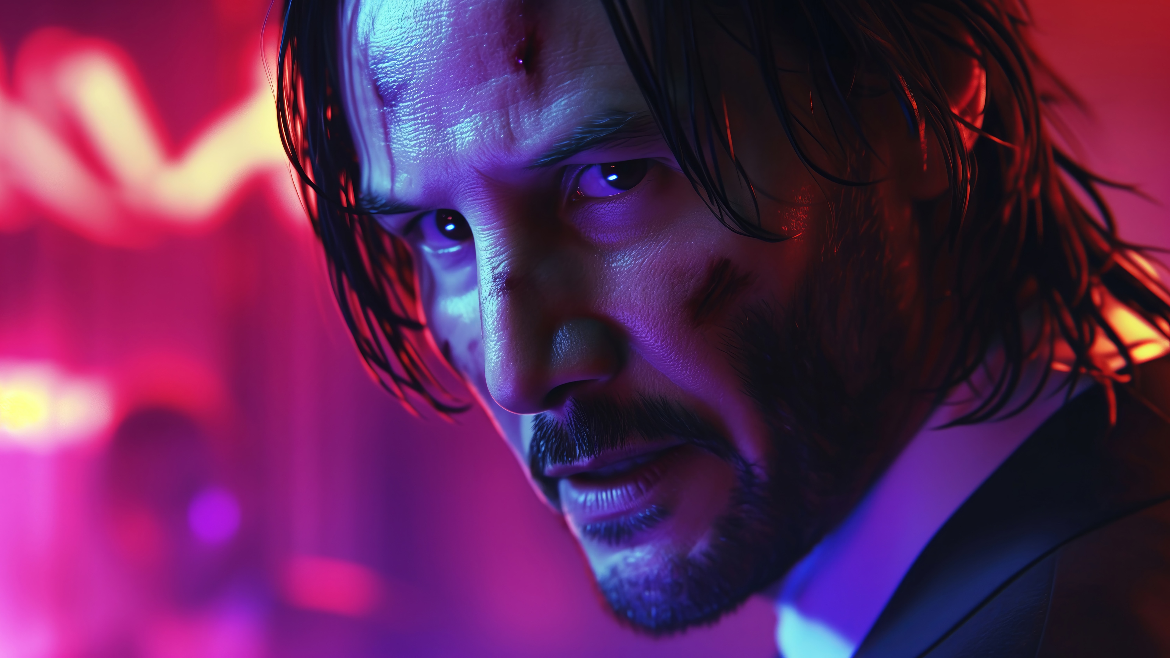 John Wick with purple and pink lighting HD Wallpaper